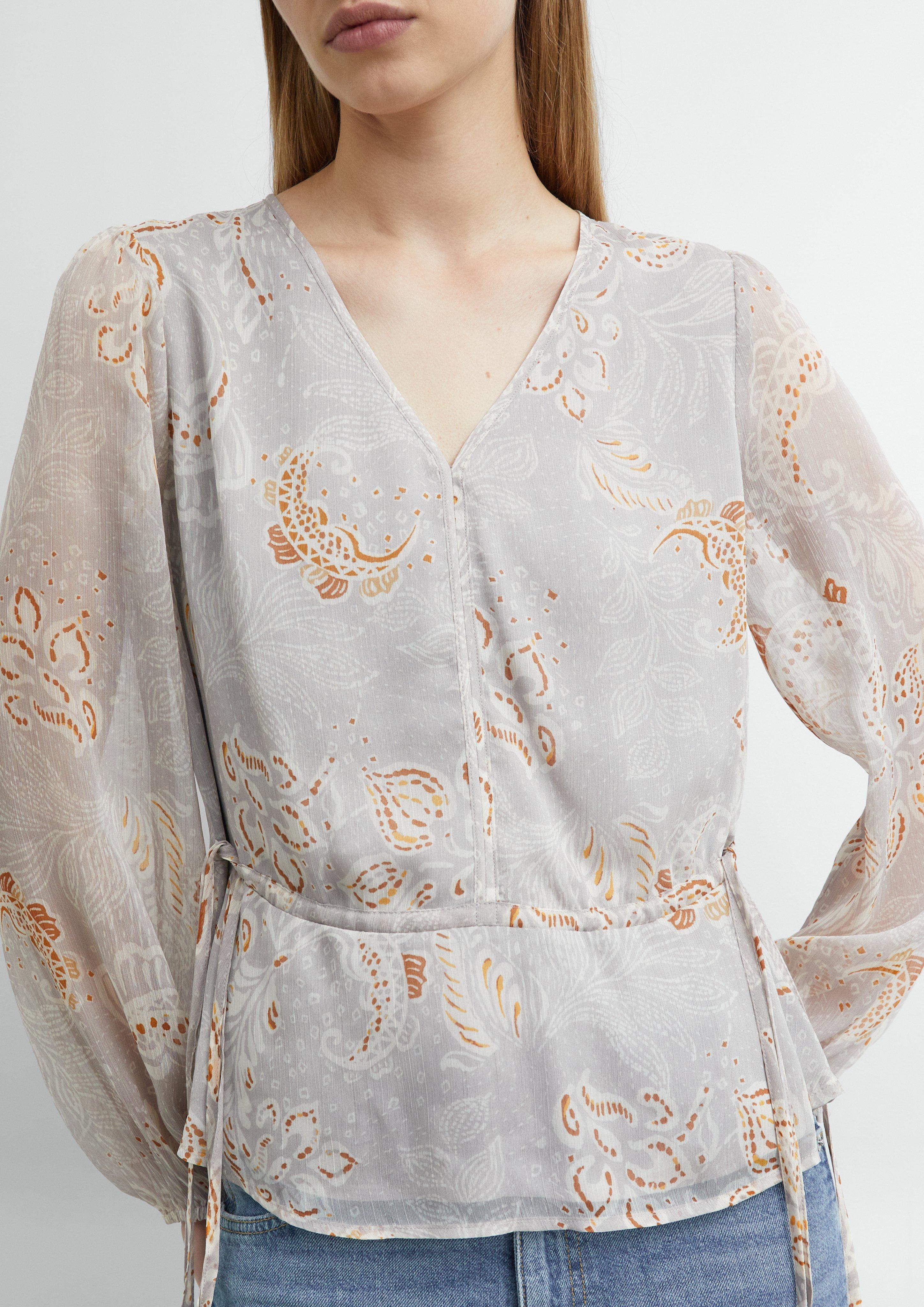 Chiffon-Bluse mit Tunnelzug an der Taille in beige von COMMA