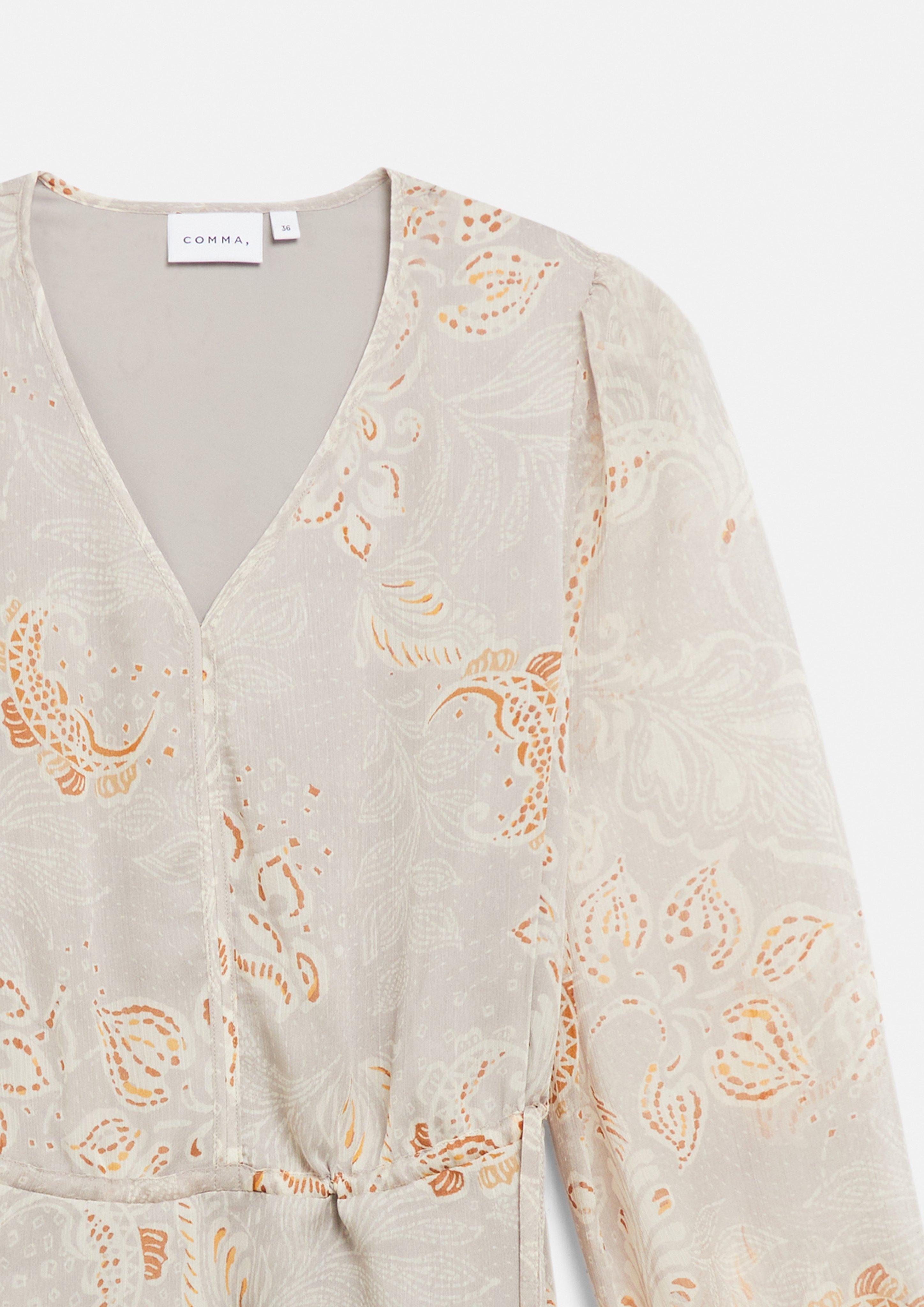 Chiffon-Bluse mit Tunnelzug an der Taille in beige von COMMA