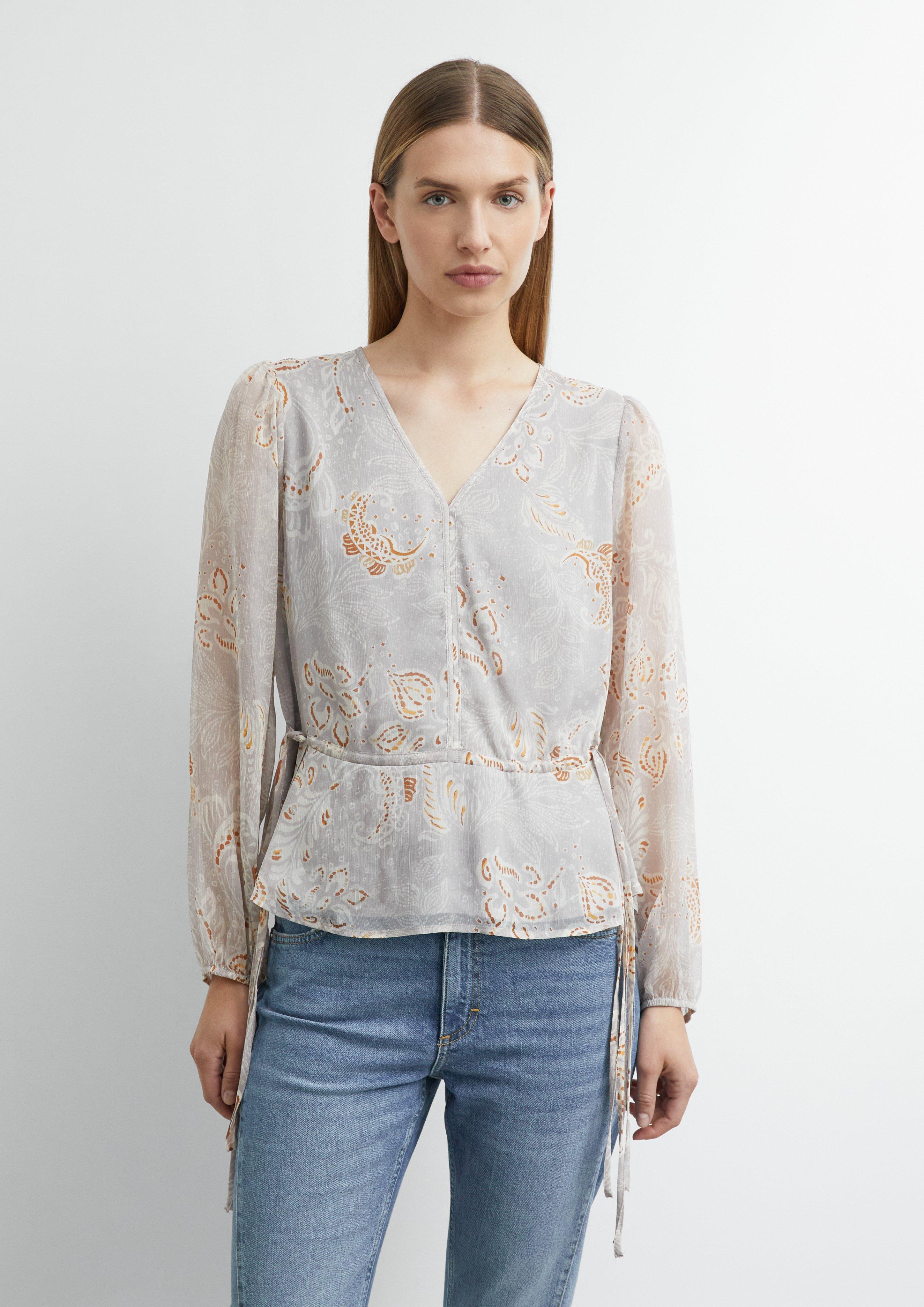 Chiffon blouse with a drawstring at the waist in beige by COMMA
