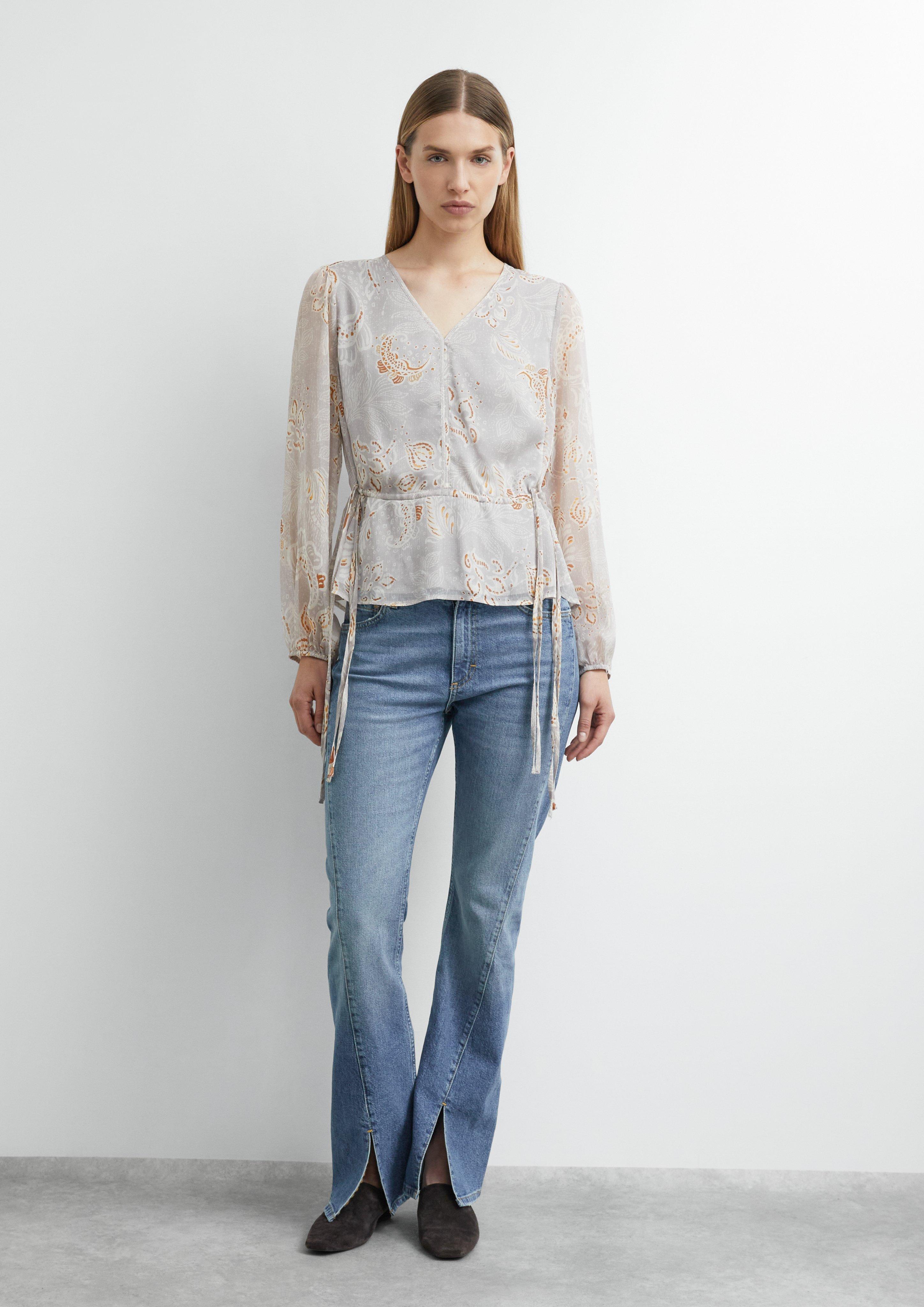 Chiffon-Bluse mit Tunnelzug an der Taille in beige von COMMA