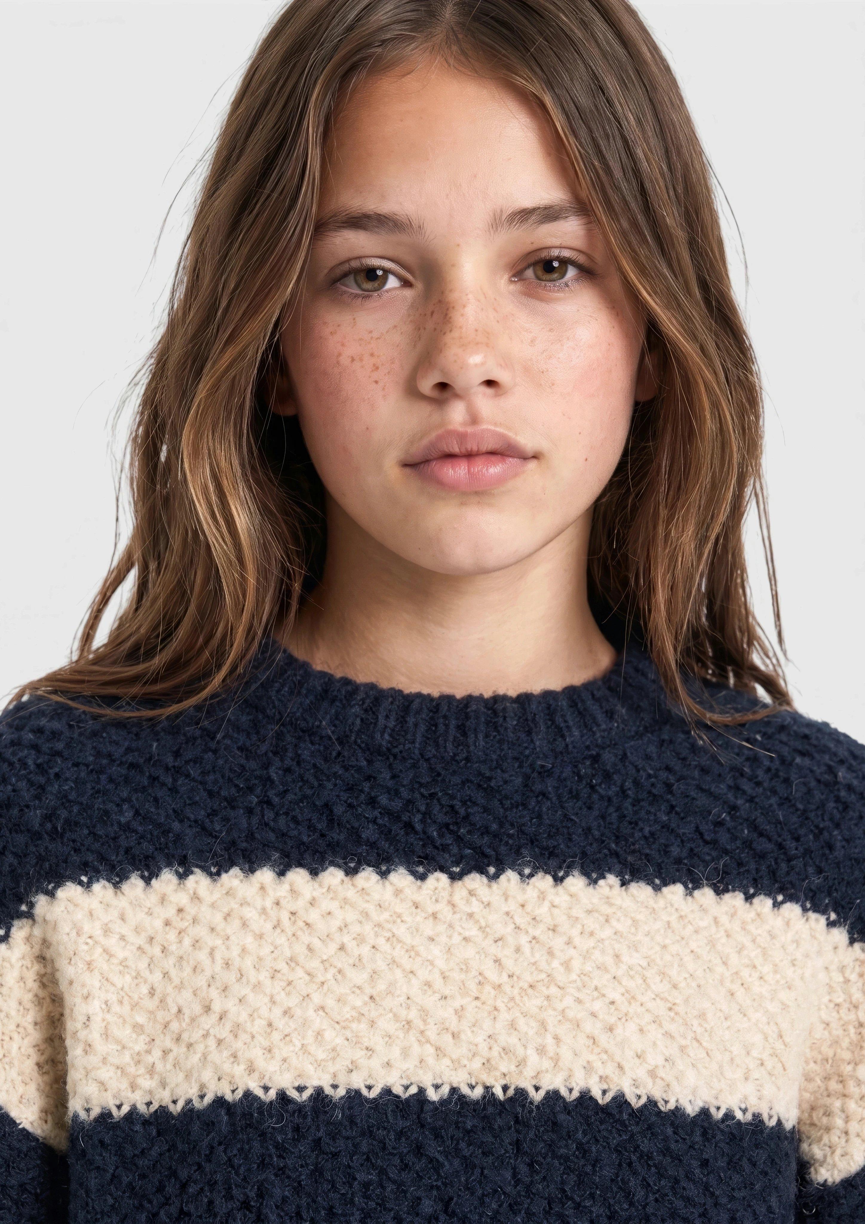 Kinder Weicher Strickpullover mit Streifen in beige von s.Oliver