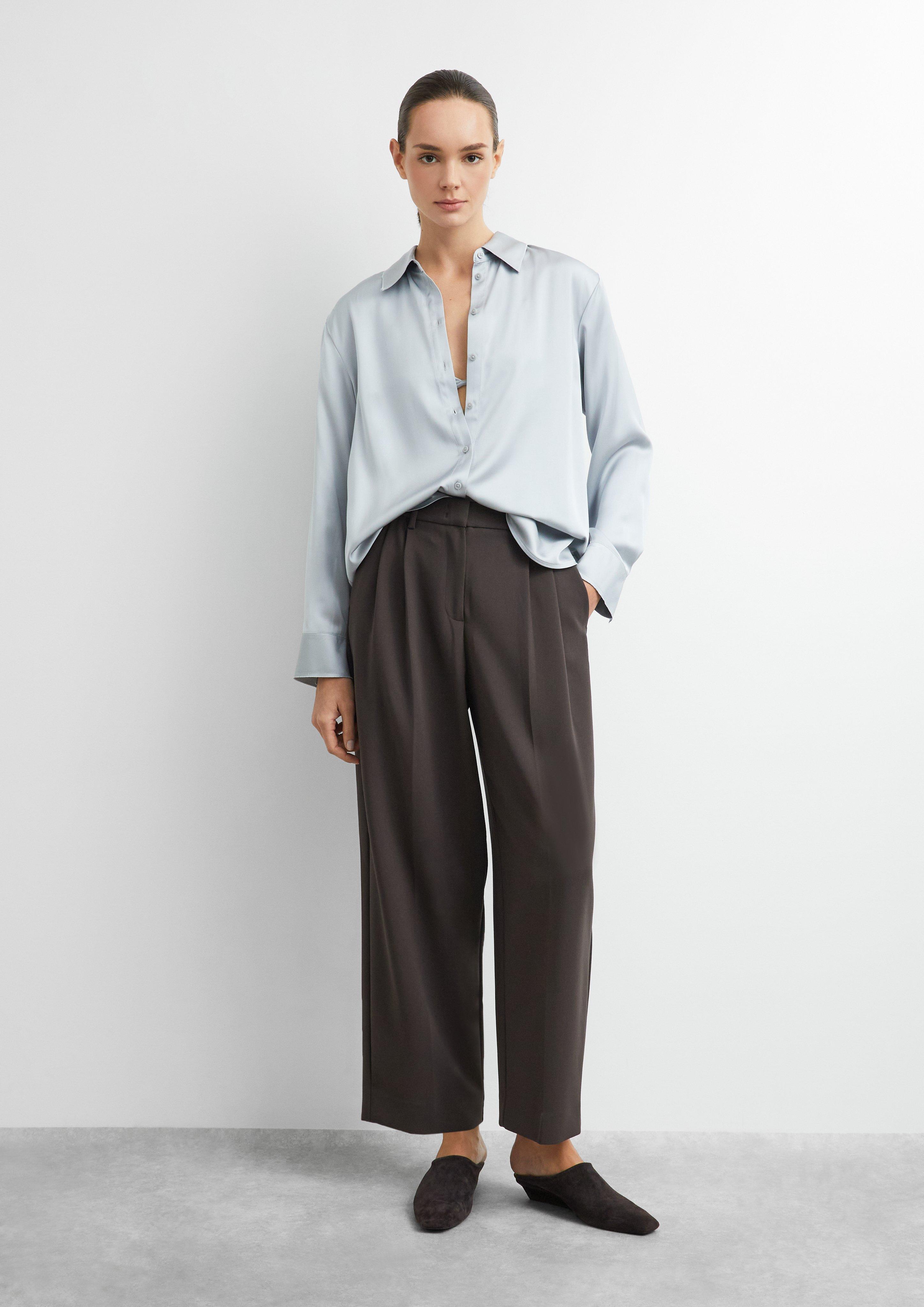 Pantalon en mélange de viscose à jambes larges en brun de COMMA