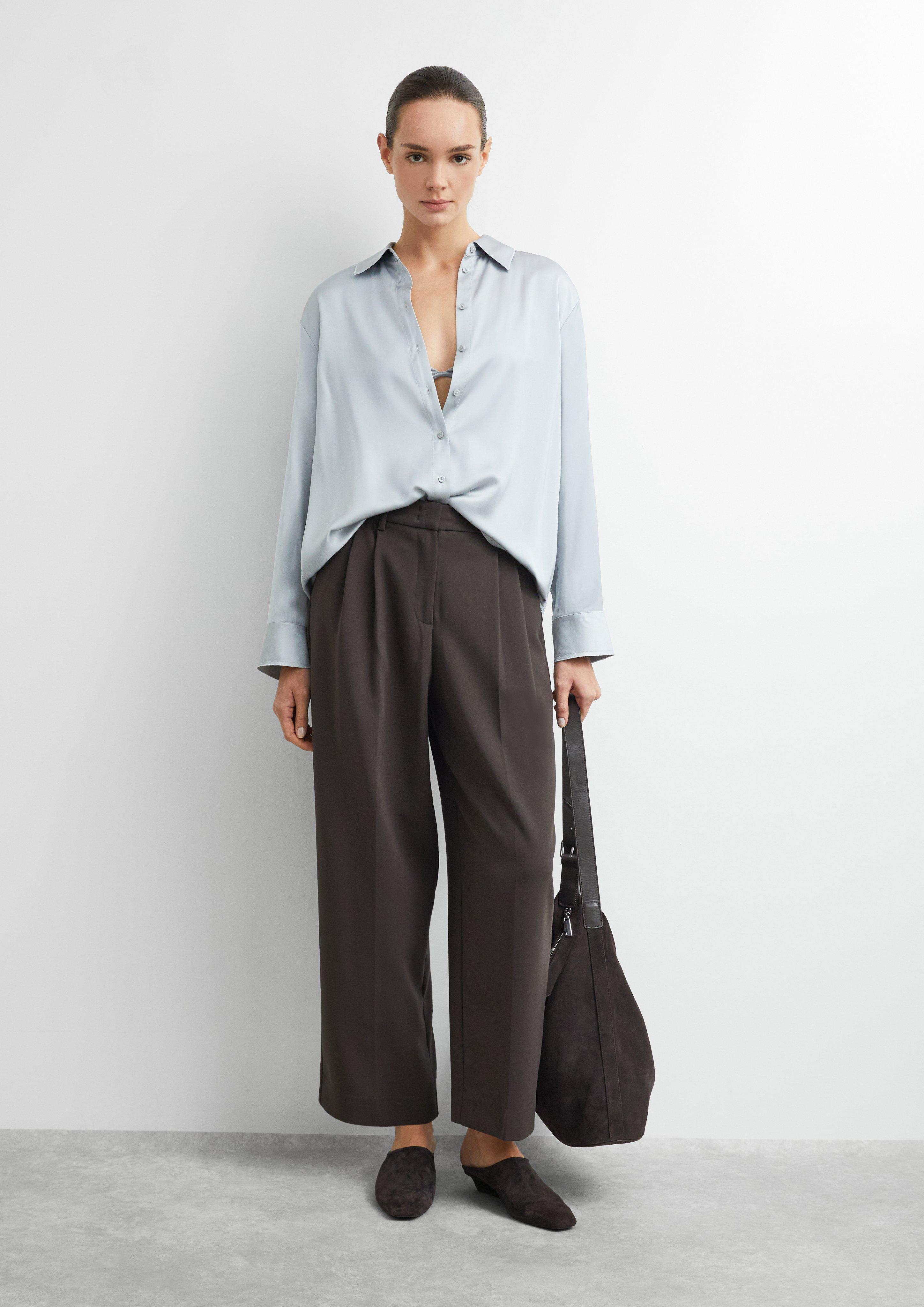 Pantalon en mélange de viscose à jambes larges en brun de COMMA