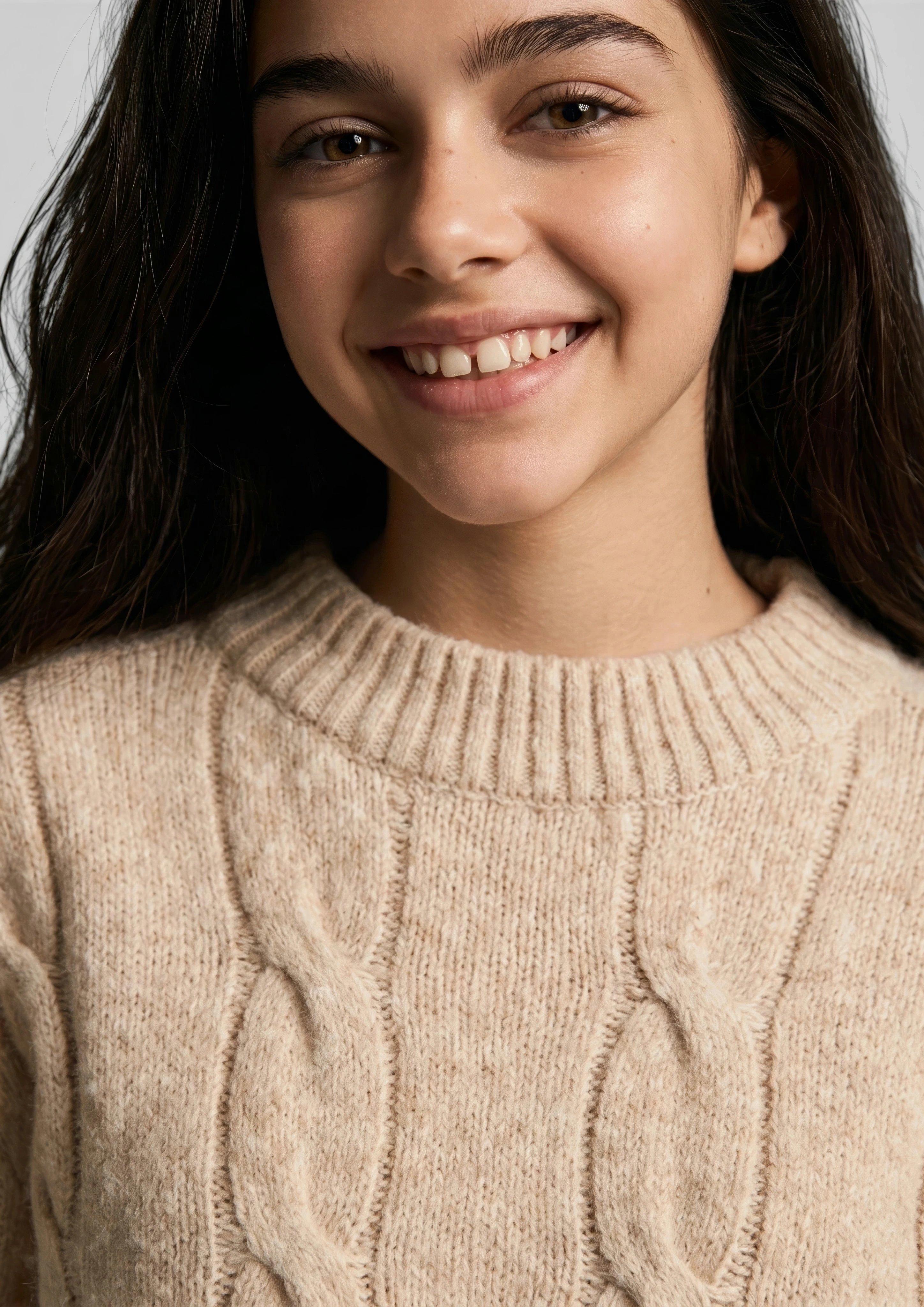 Kinder Weicher Zopfstrickpullover im Loose Fit in beige von s.Oliver