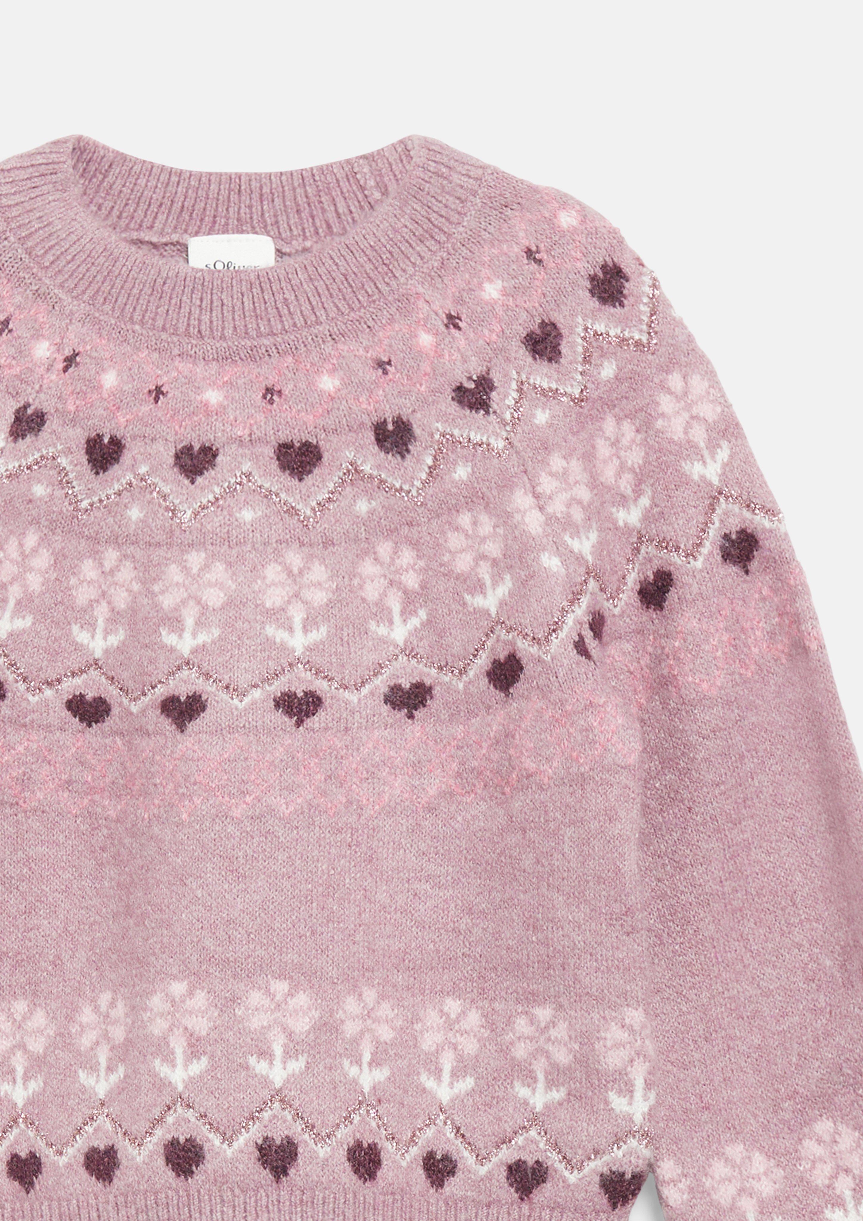 Kinder Flauschiger Raglan-Pullover mit Intarsienmuster in pink von s.Oliver