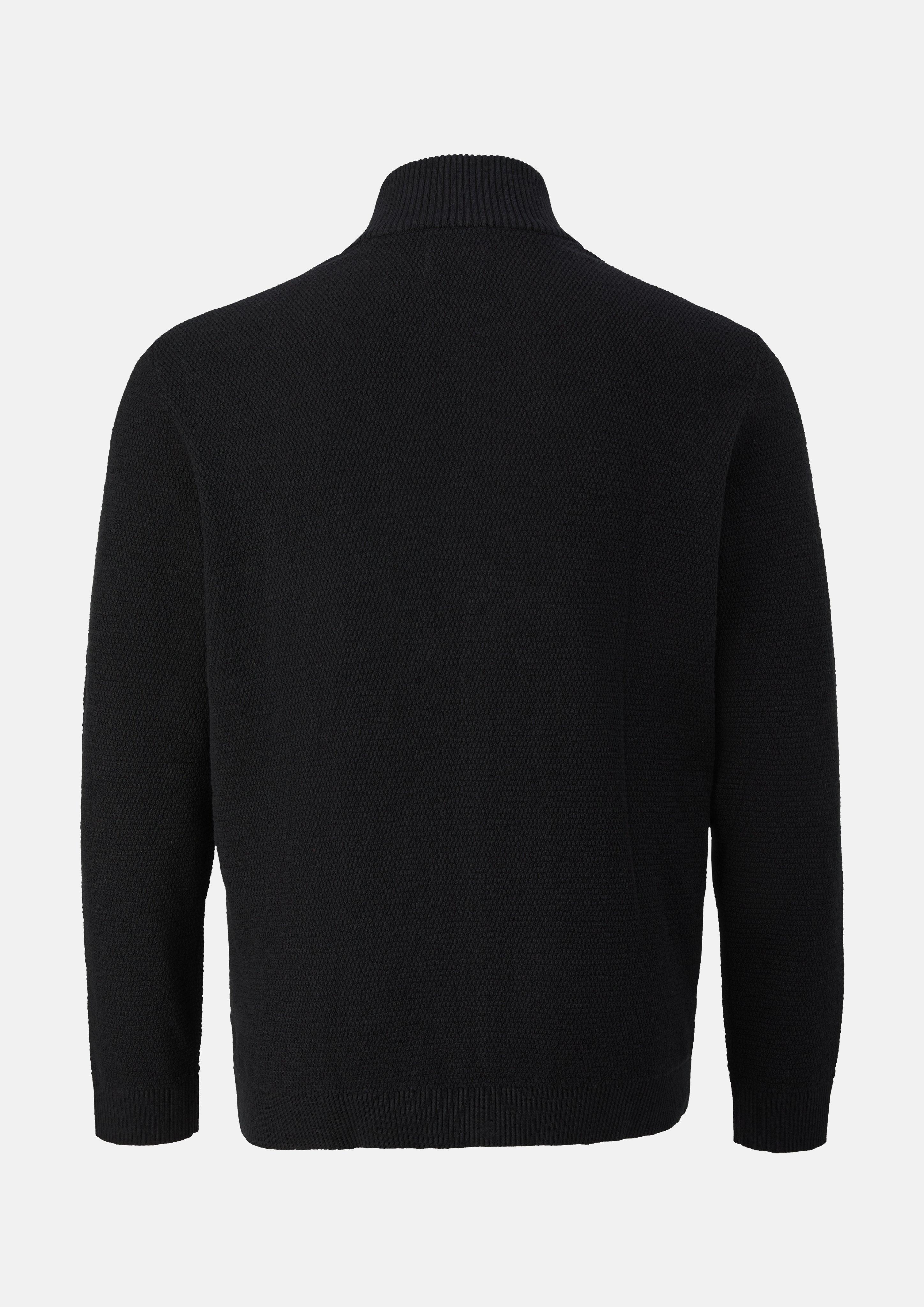 Herren Strickjacke mit Struktur und Kontrastdetails in schwarz von s.Oliver Men Big Sizes