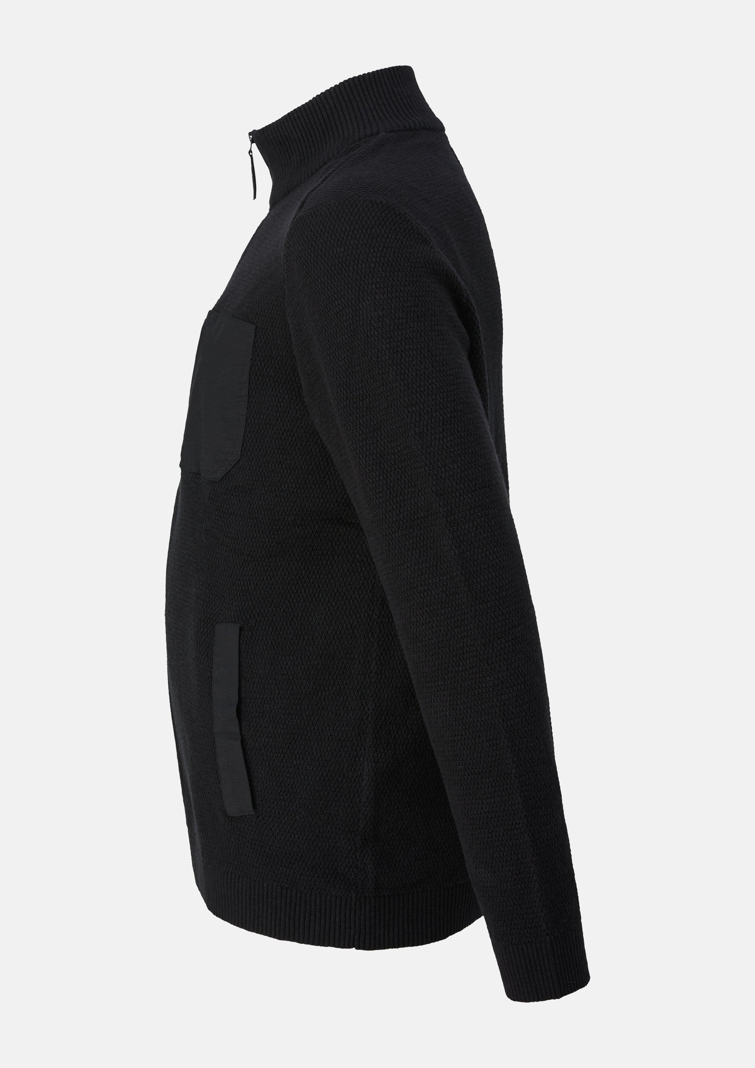 Herren Strickjacke mit Struktur und Kontrastdetails in schwarz von s.Oliver Men Big Sizes