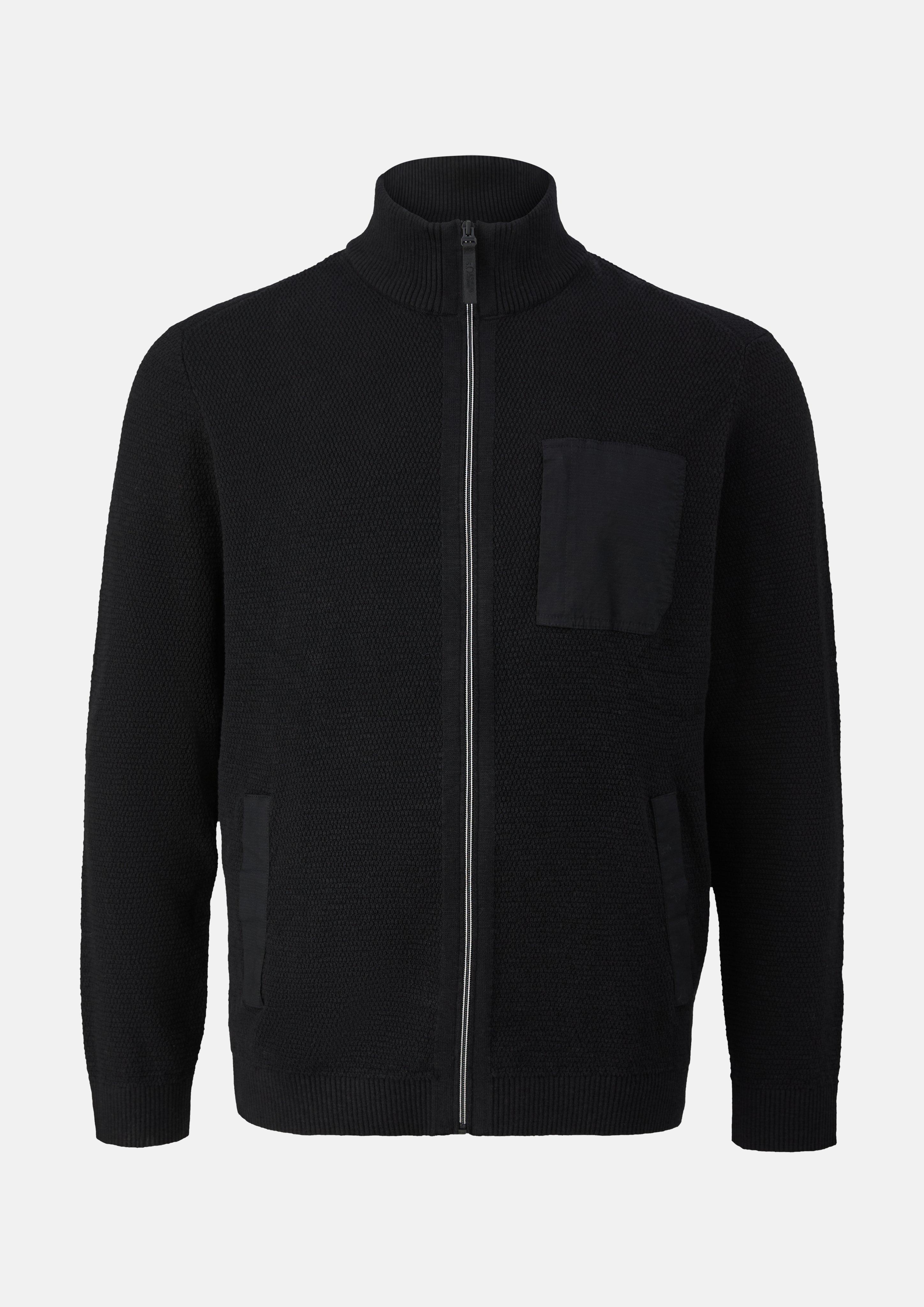 Strickjacke mit Struktur und Kontrastdetails in Farbe schwarz von s.Oliver Men Big Sizes
