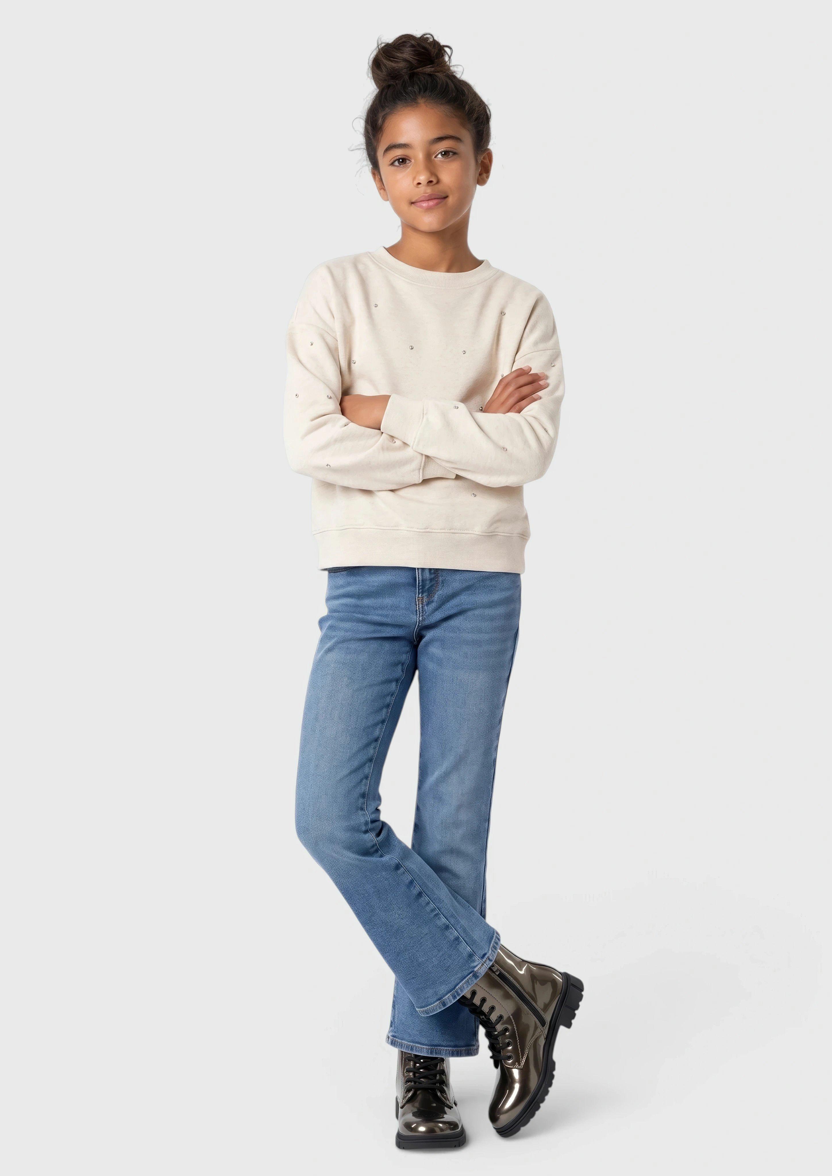 Kinder Oversize Sweatshirt mit Schmucksteinen in creme von s.Oliver