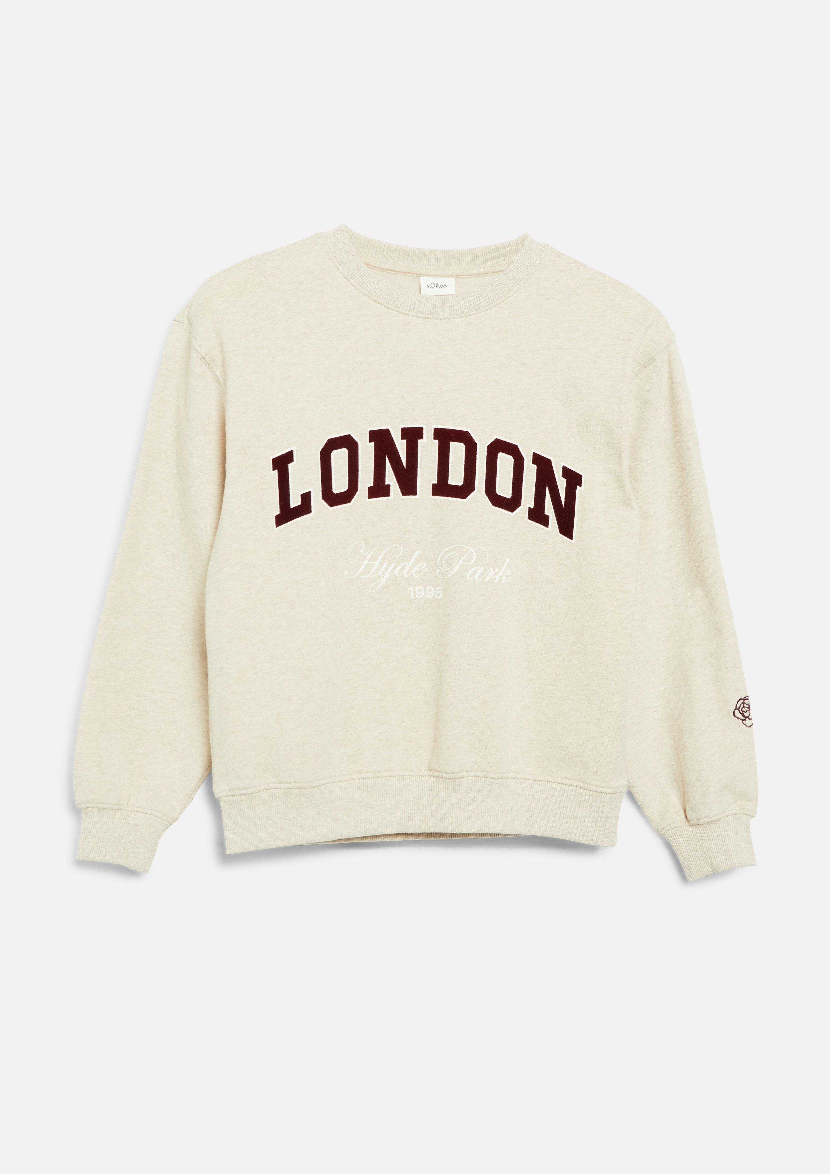 Cozy oversized sweatshirt with flock print in light beige by s.Oliver