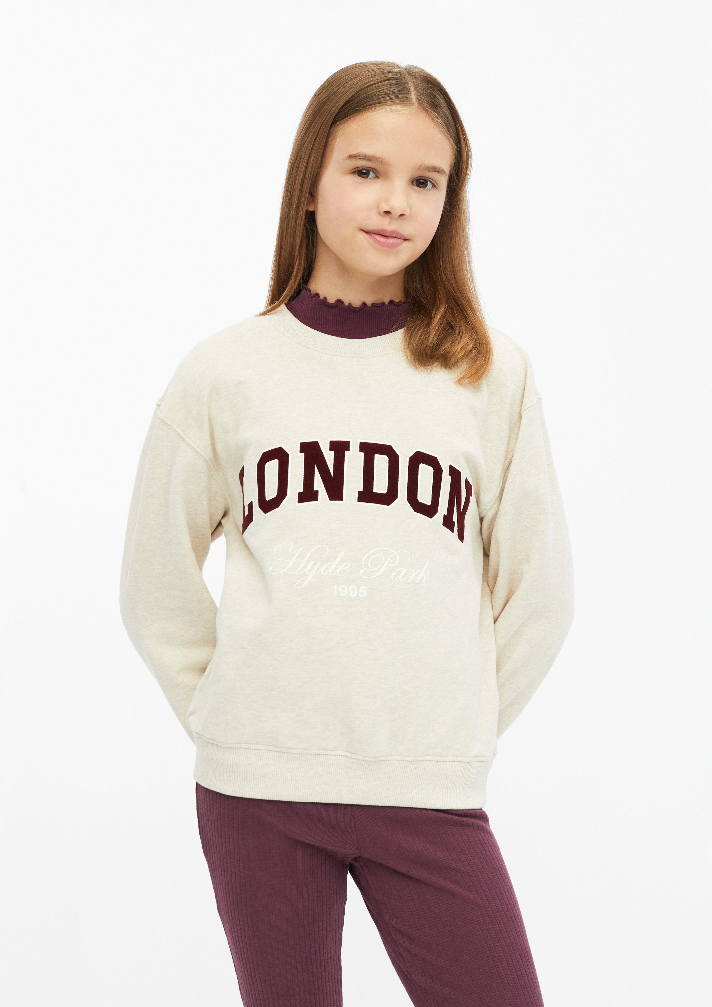 Knus oversized sweatshirt met flockprint in lichtbeige van s.Oliver