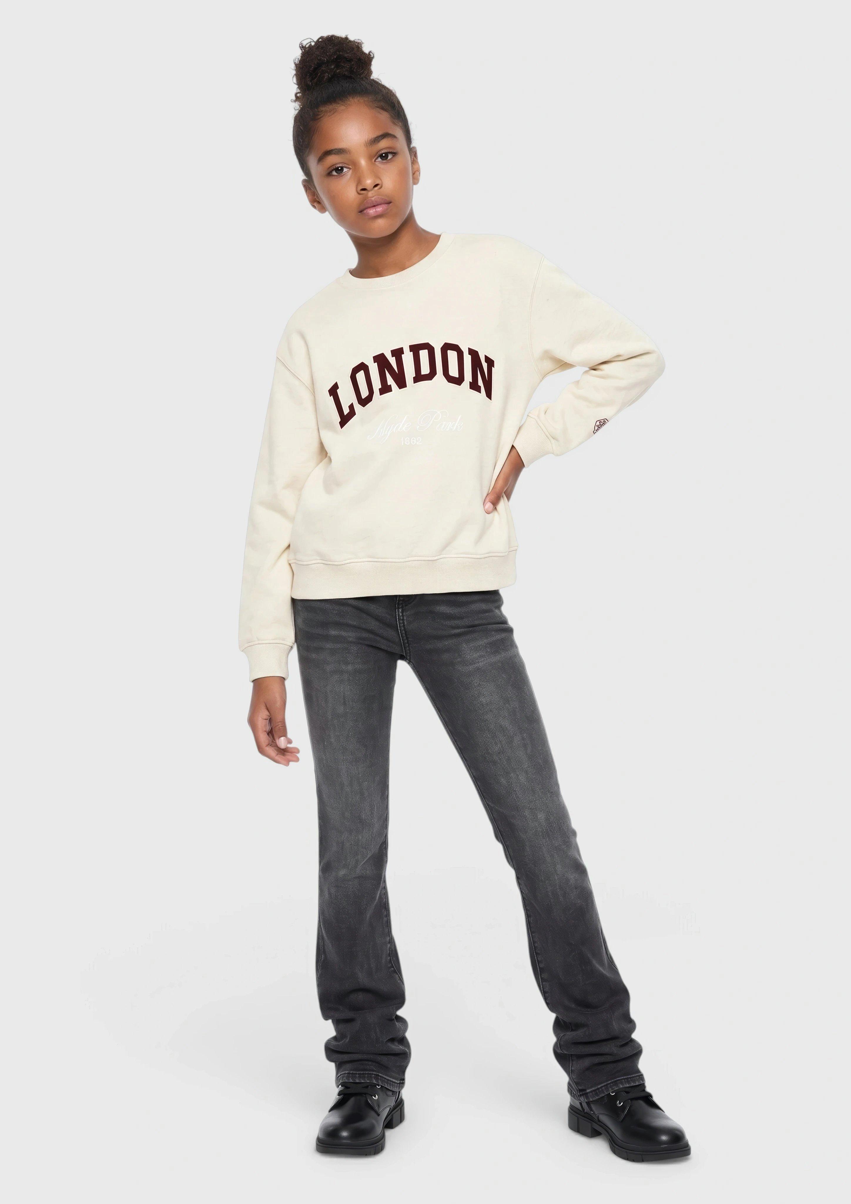 Kinder Kuscheliges Oversize-Sweatshirt mit Flockprint in beige von s.Oliver