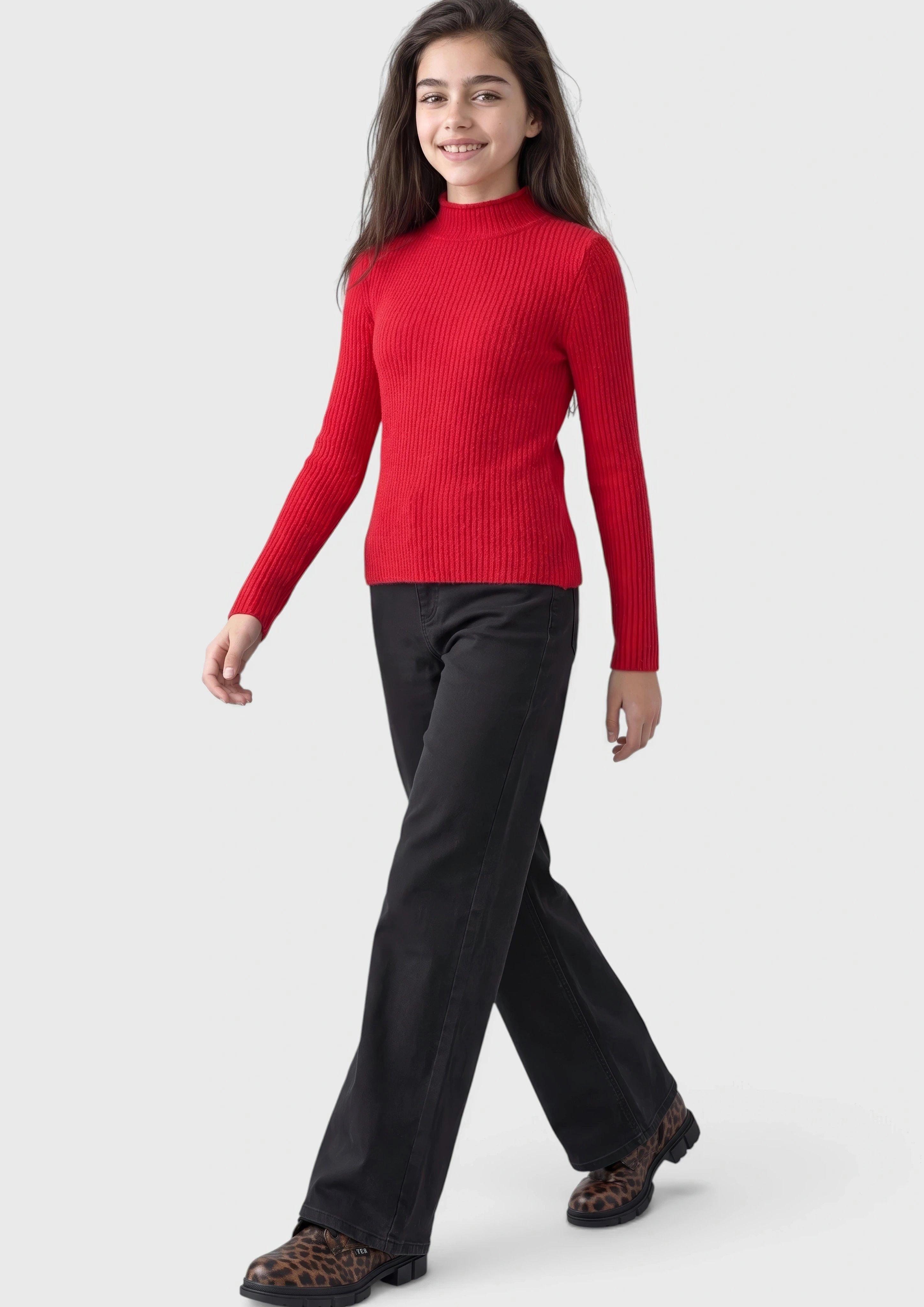 Kinder Schmaler Strickpullover mit Stehkragen aus weichem Chenille in rot von s.Oliver