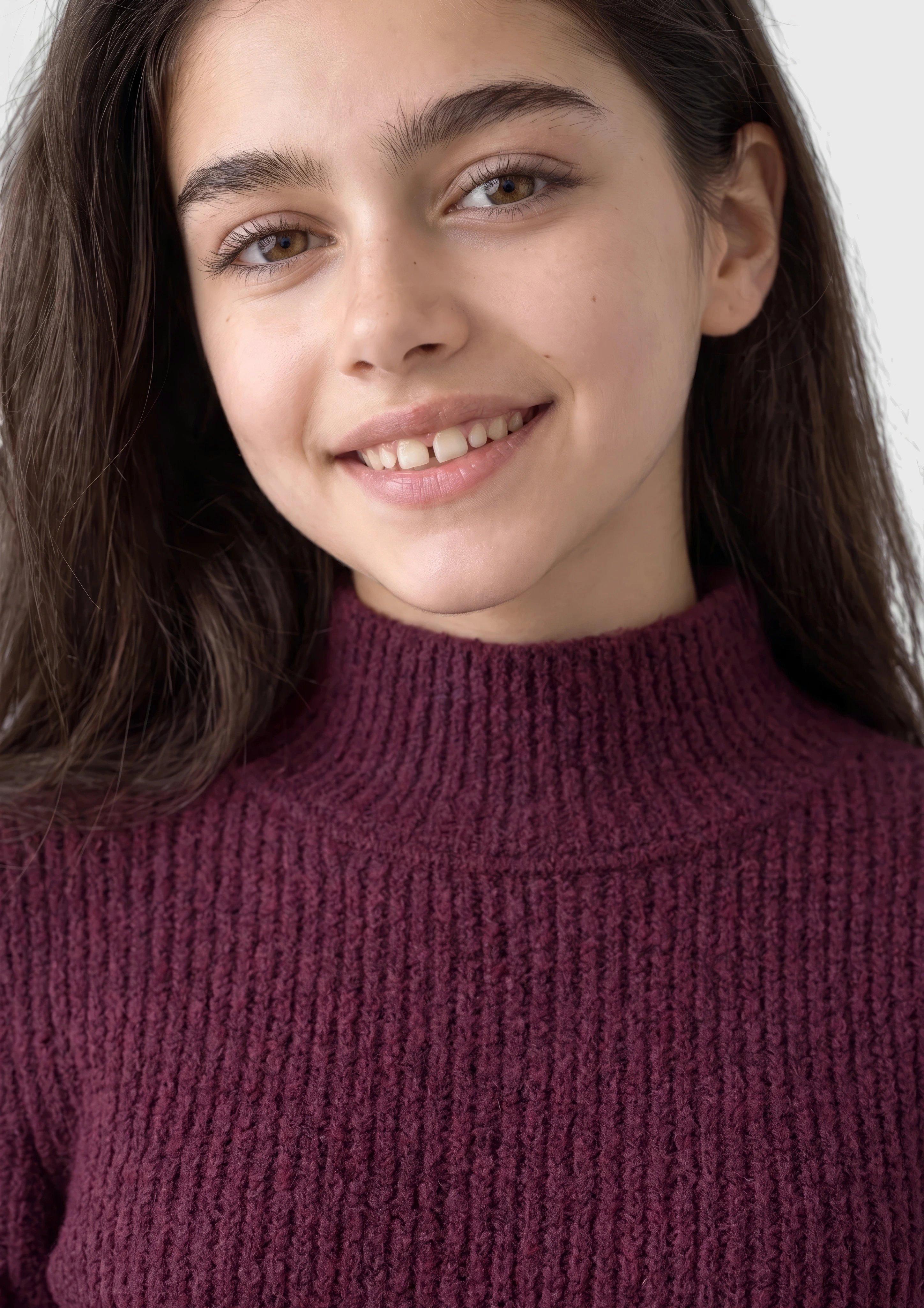 Kinder Schmaler Strickpullover mit Stehkragen aus weichem Chenille in lila von s.Oliver