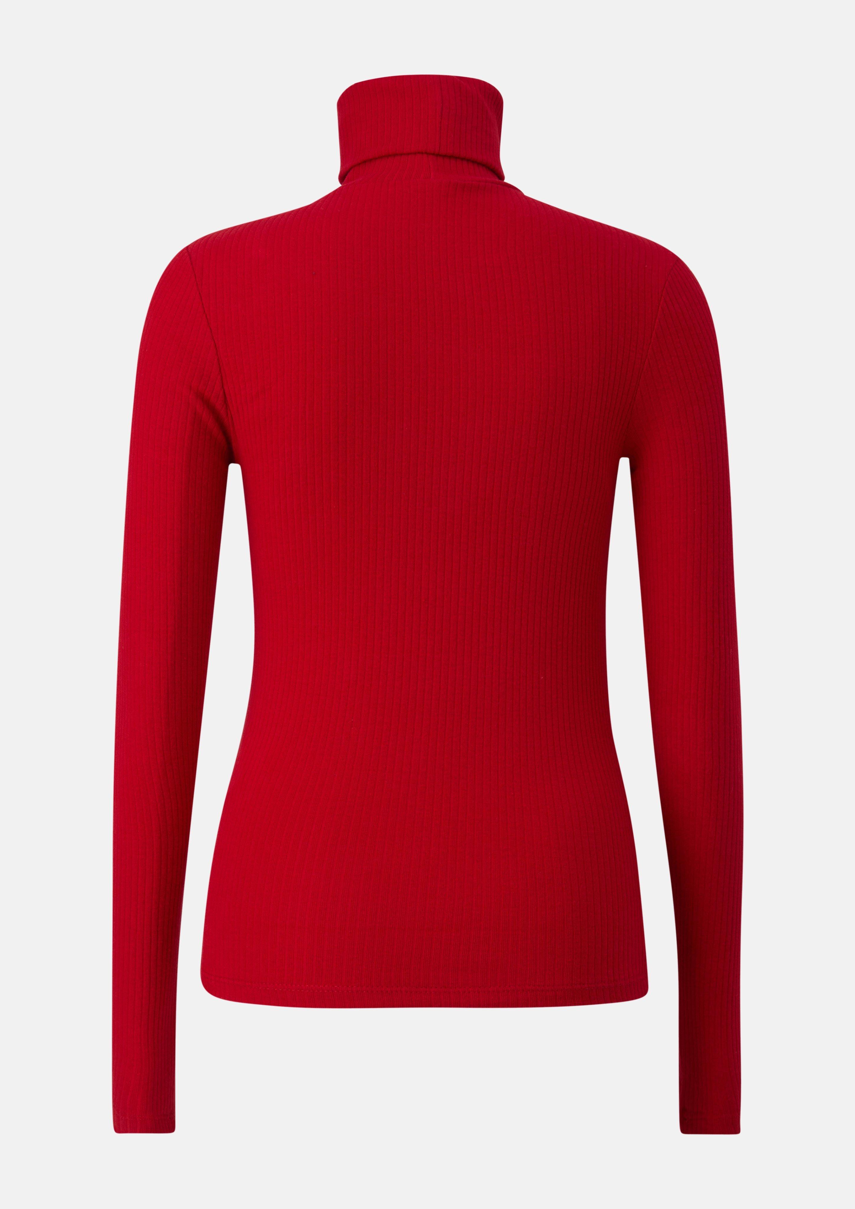 Junior Slim-fit longsleeve van geribd materiaal met col in rood van s.Oliver