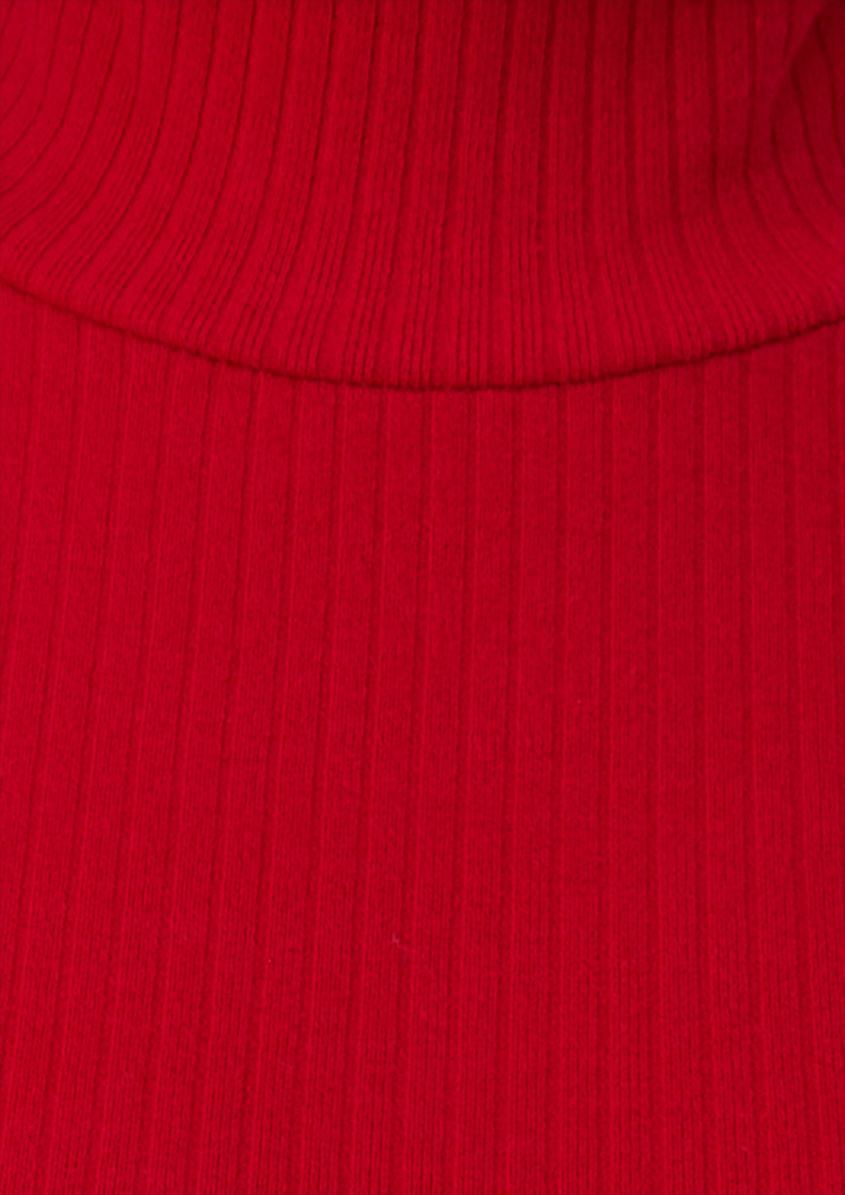 Junior Slim-fit longsleeve van geribd materiaal met col in rood van s.Oliver