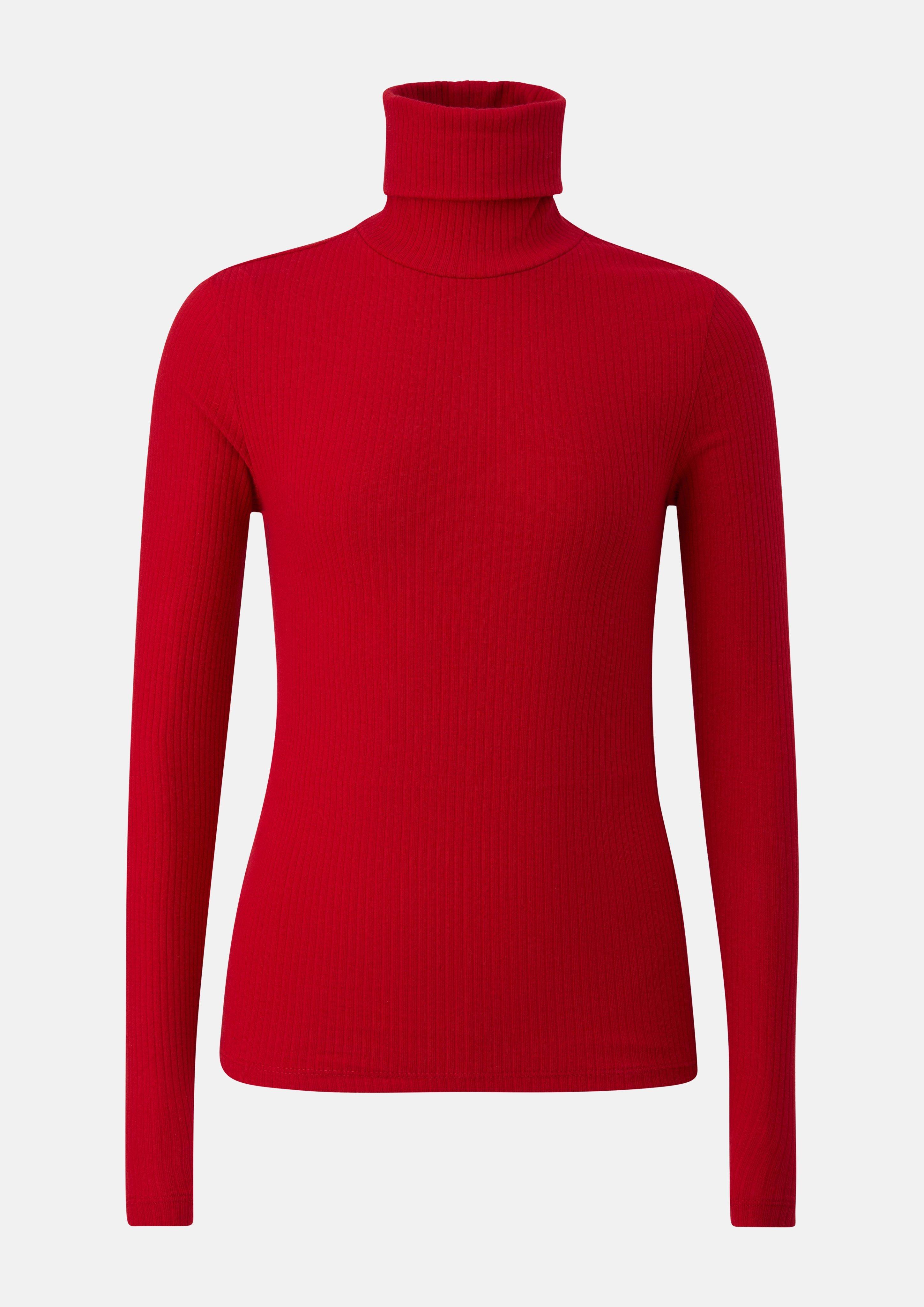 Junior Slim-fit longsleeve van geribd materiaal met col in rood van s.Oliver