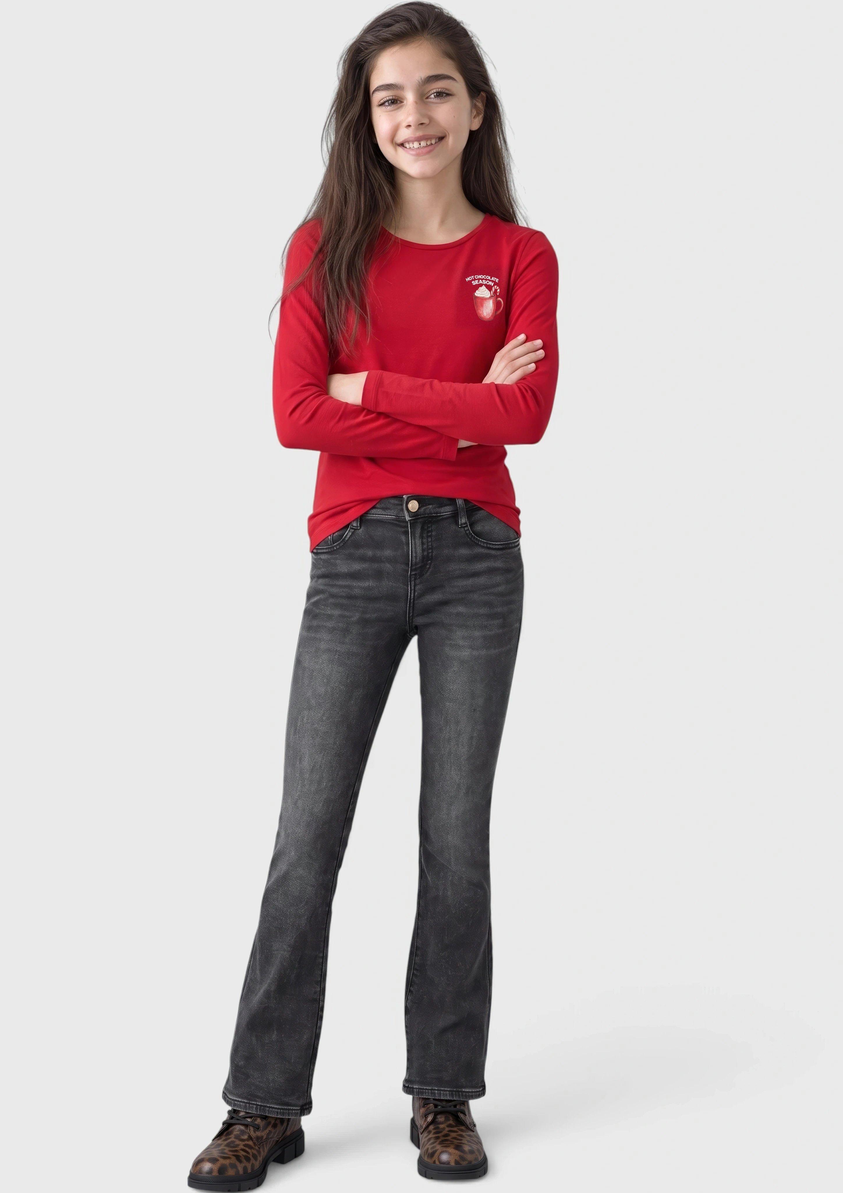 Junior T-shirt met lange mouwen en print op de rug in rood van s.Oliver