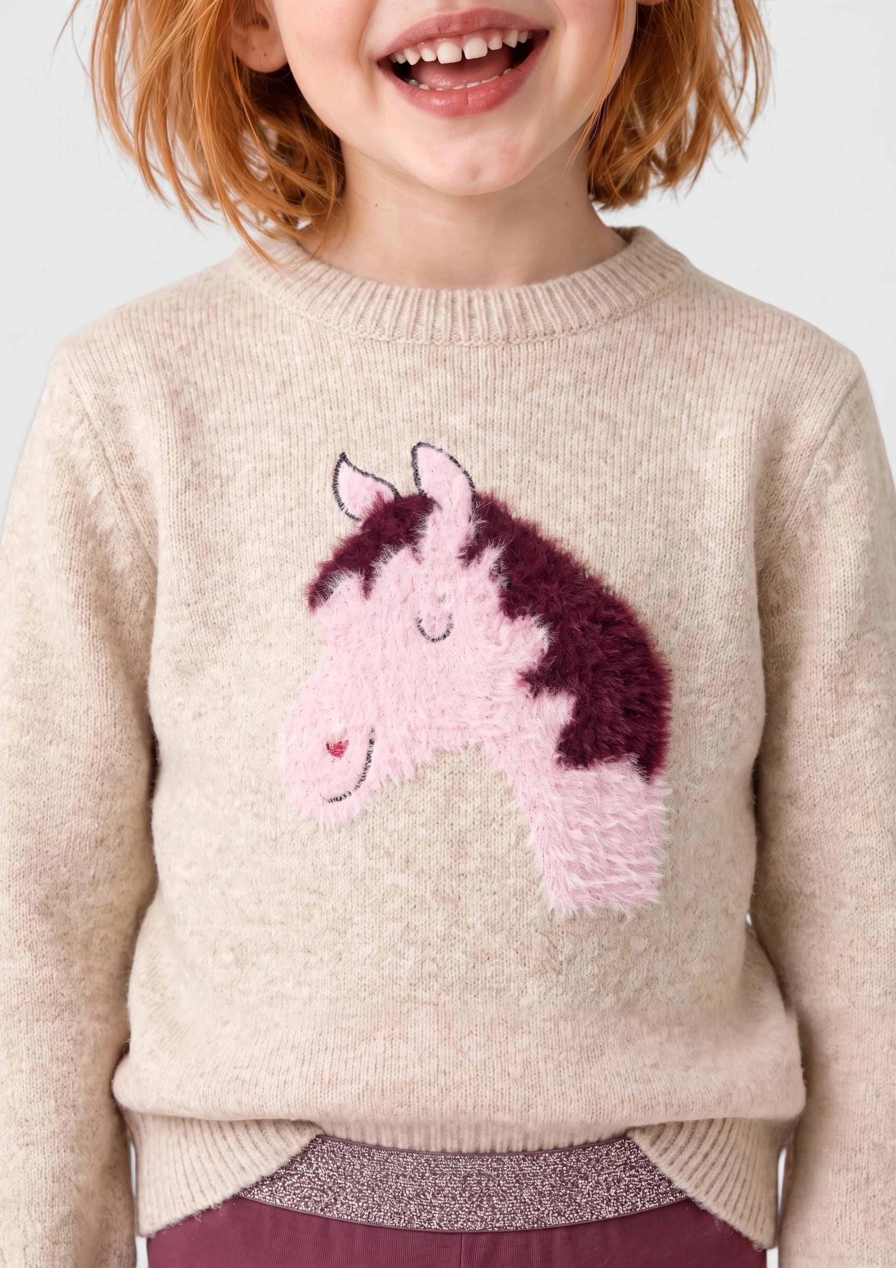 Junior Pull en maille douce avec motif cheval en brun de s.Oliver