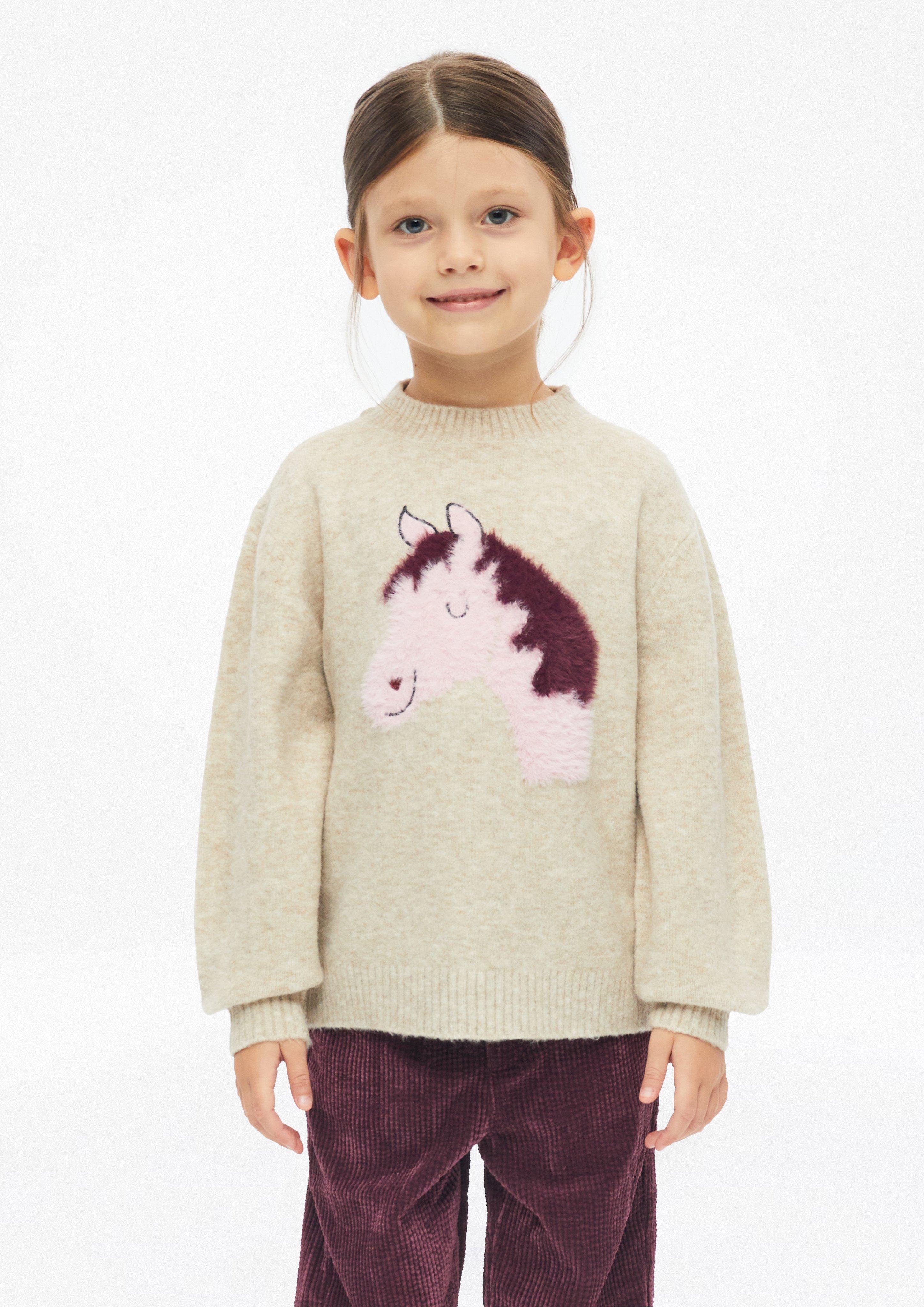 Weicher Strickpullover mit Pferde-Motiv in Farbe hellbraun von s.Oliver