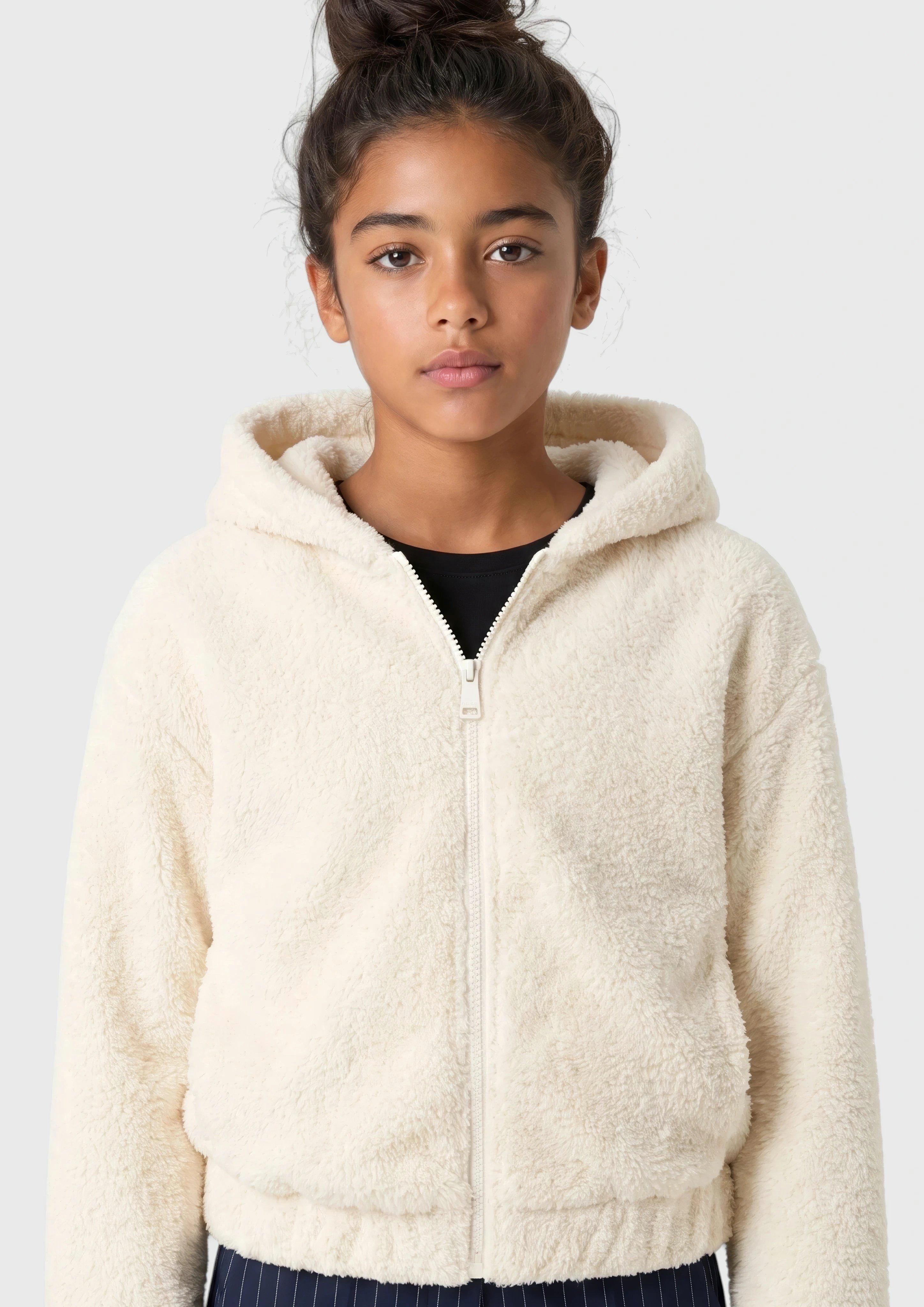 Kinder Verkürzte Oversize-Teddyjacke mit Kapuze in creme von s.Oliver