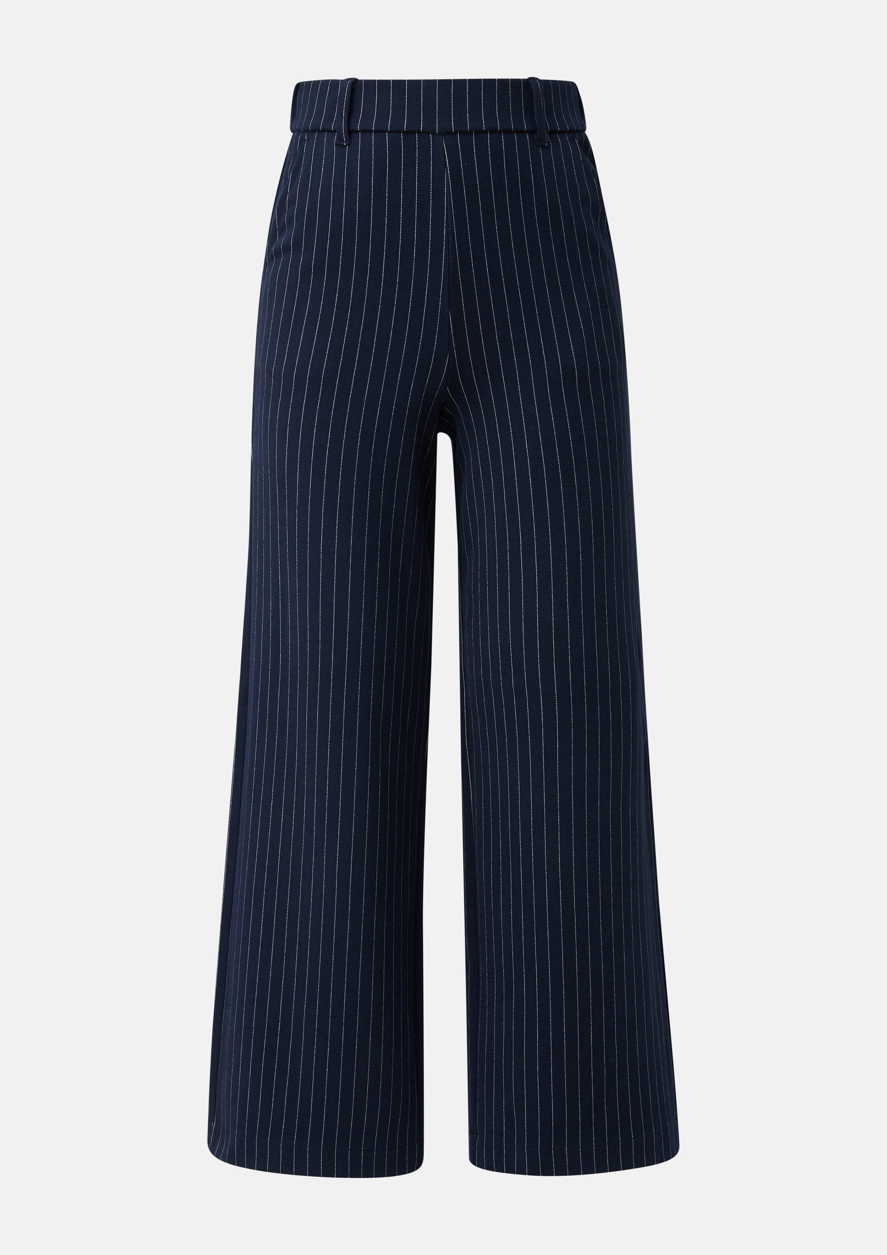 Pantalon à jambes larges à fines rayures en interlock en bleu marine de s.Oliver