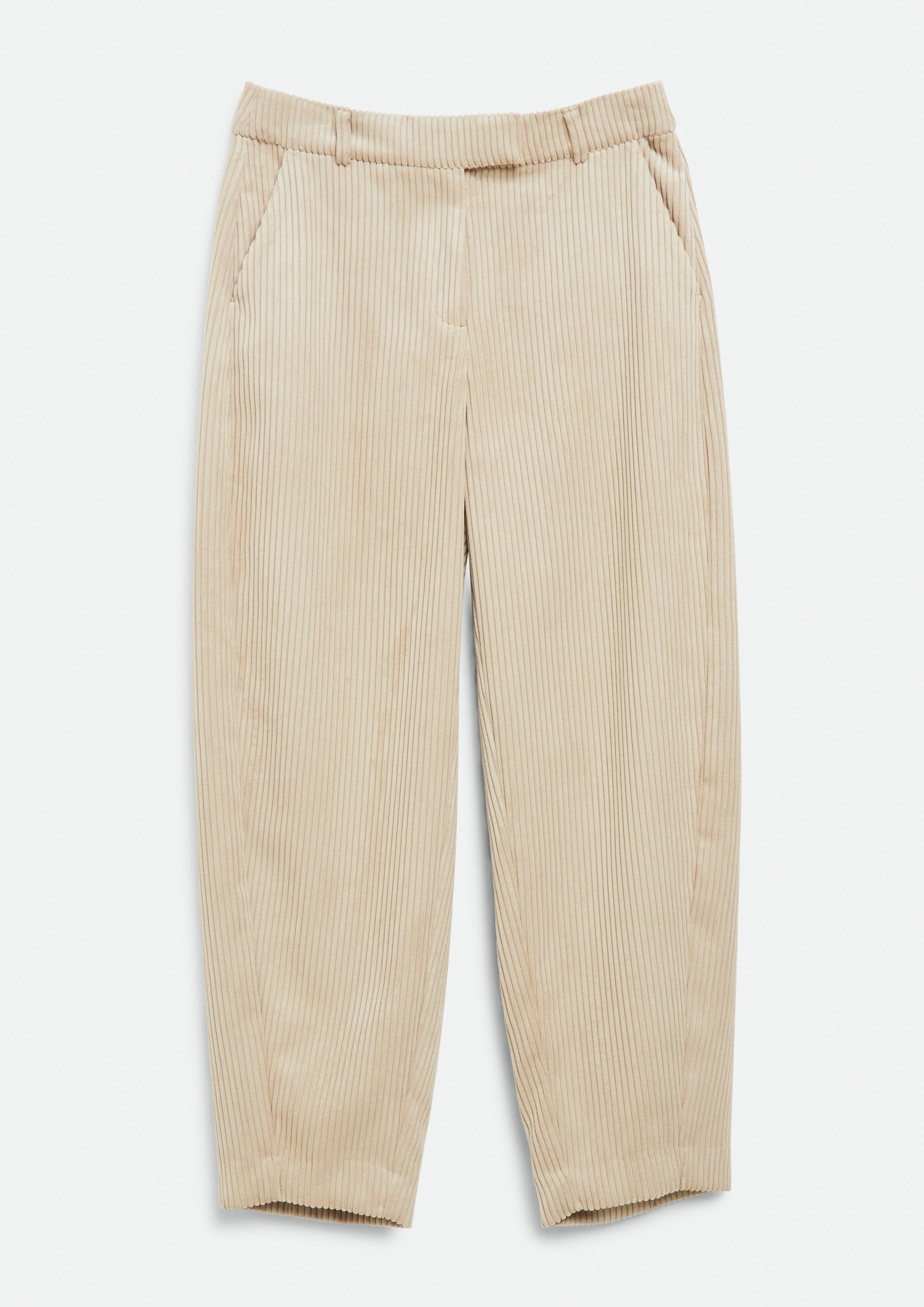 Pantalon coupe « barrel » en velours côtelé large en beige de COMMA