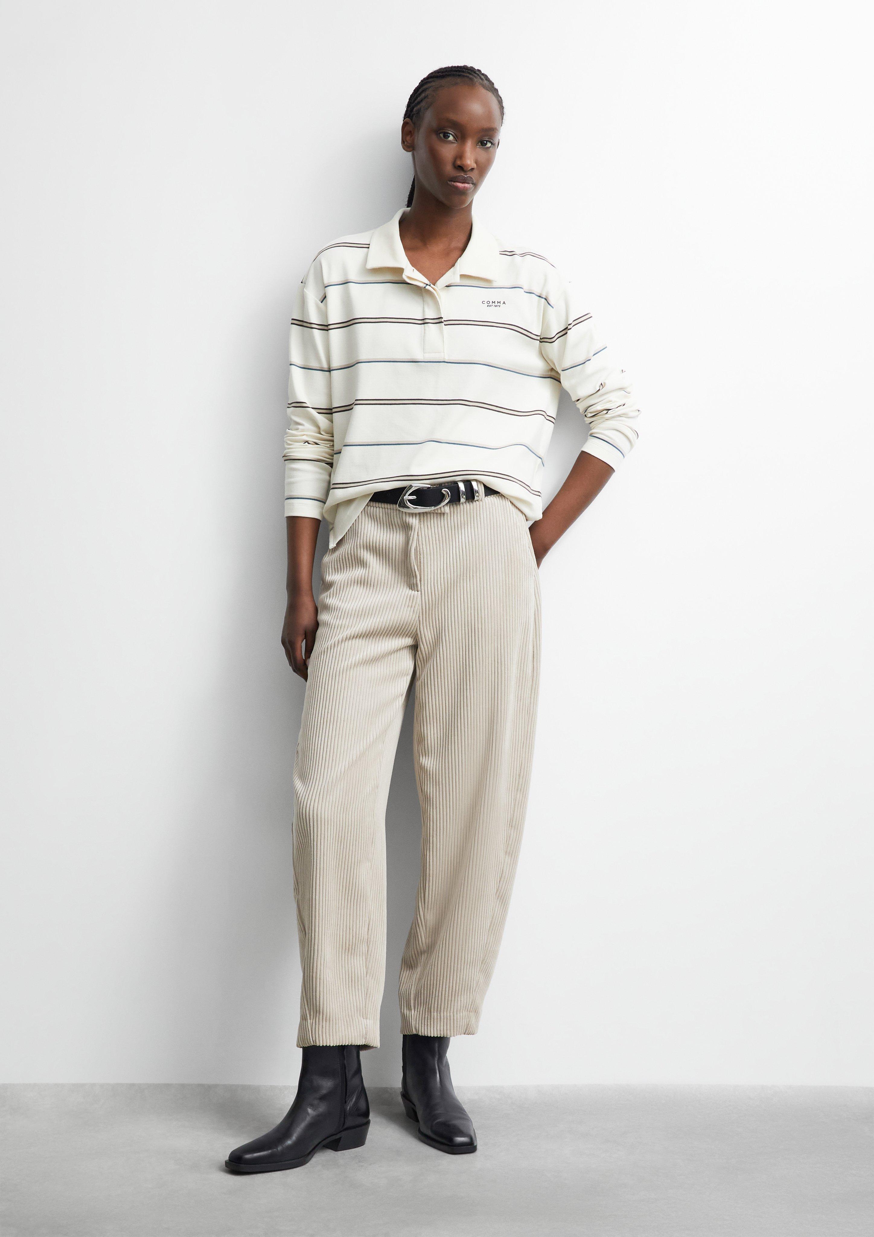 Pantalon coupe « barrel » en velours côtelé large en beige de COMMA