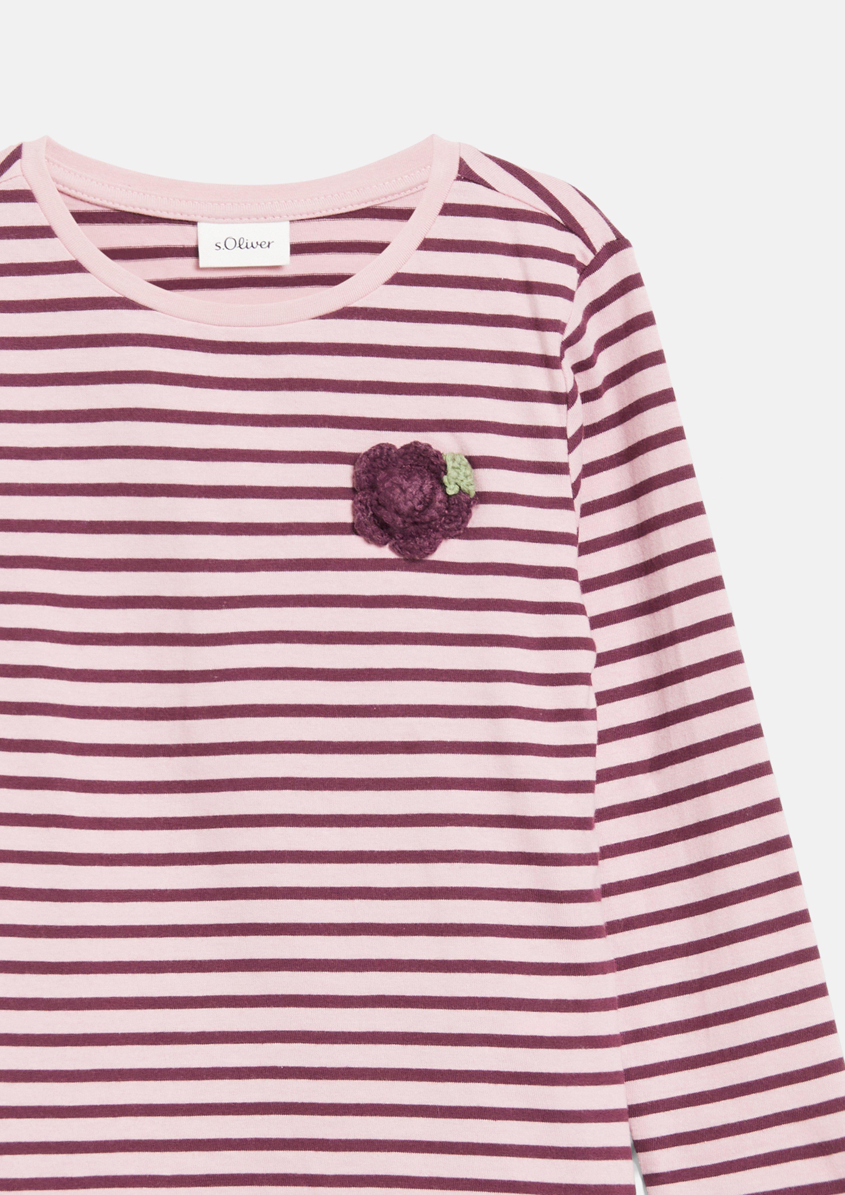 Junior T-shirt à manches longues, coupe ample, avec application en rose de s.Oliver