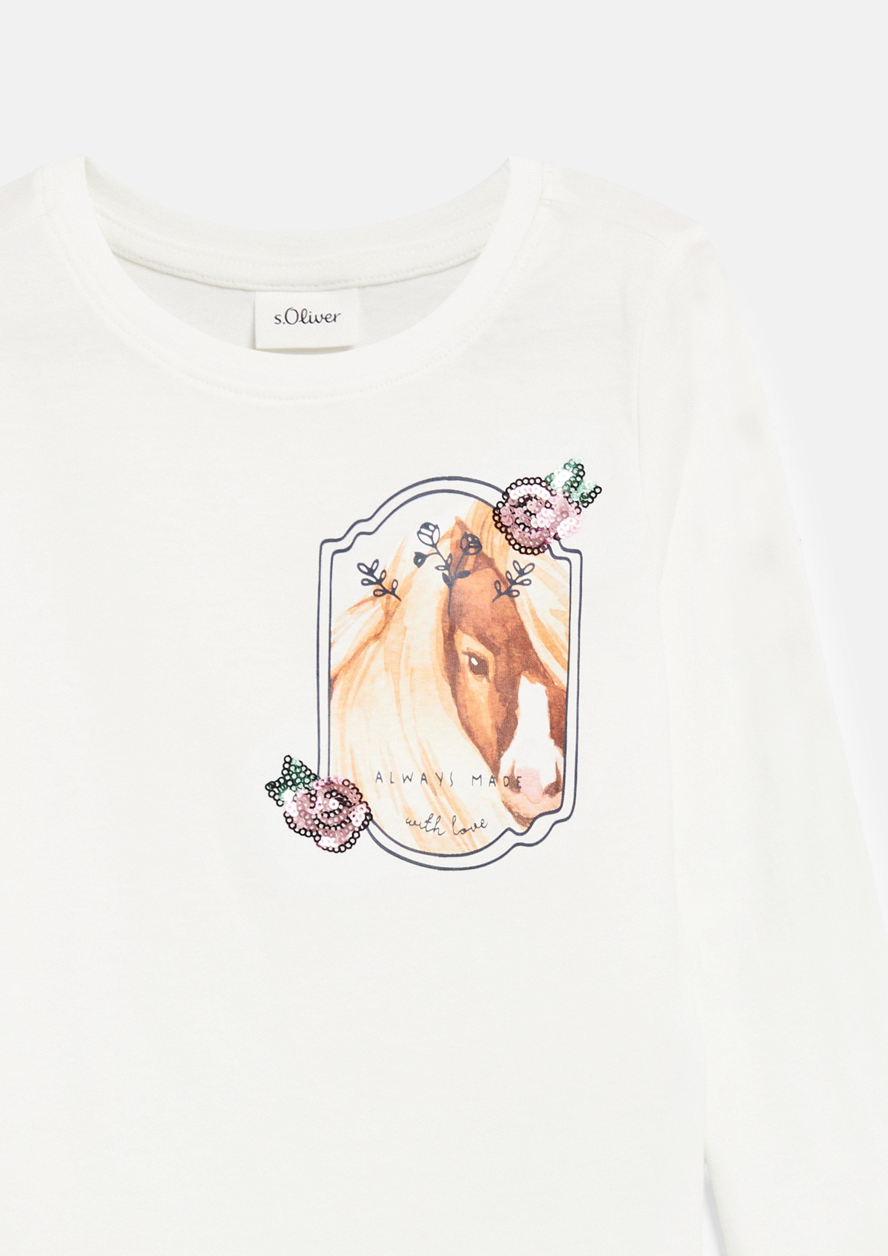 Junior T-shirt avec illustration et détails en paillettes en crème de s.Oliver