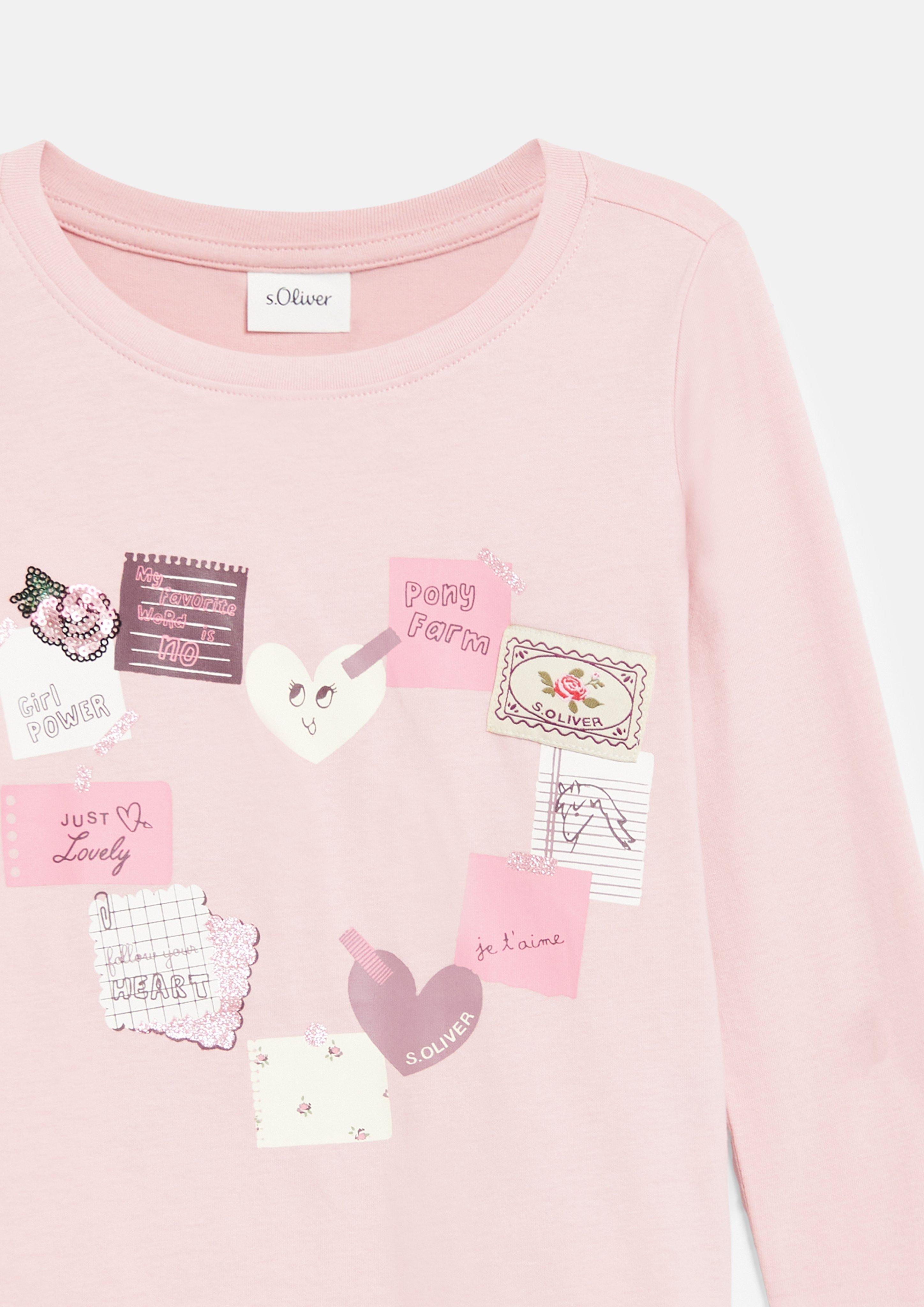 Kinder T-Shirt mit Artwork und Pailletten-Detail in pink von s.Oliver