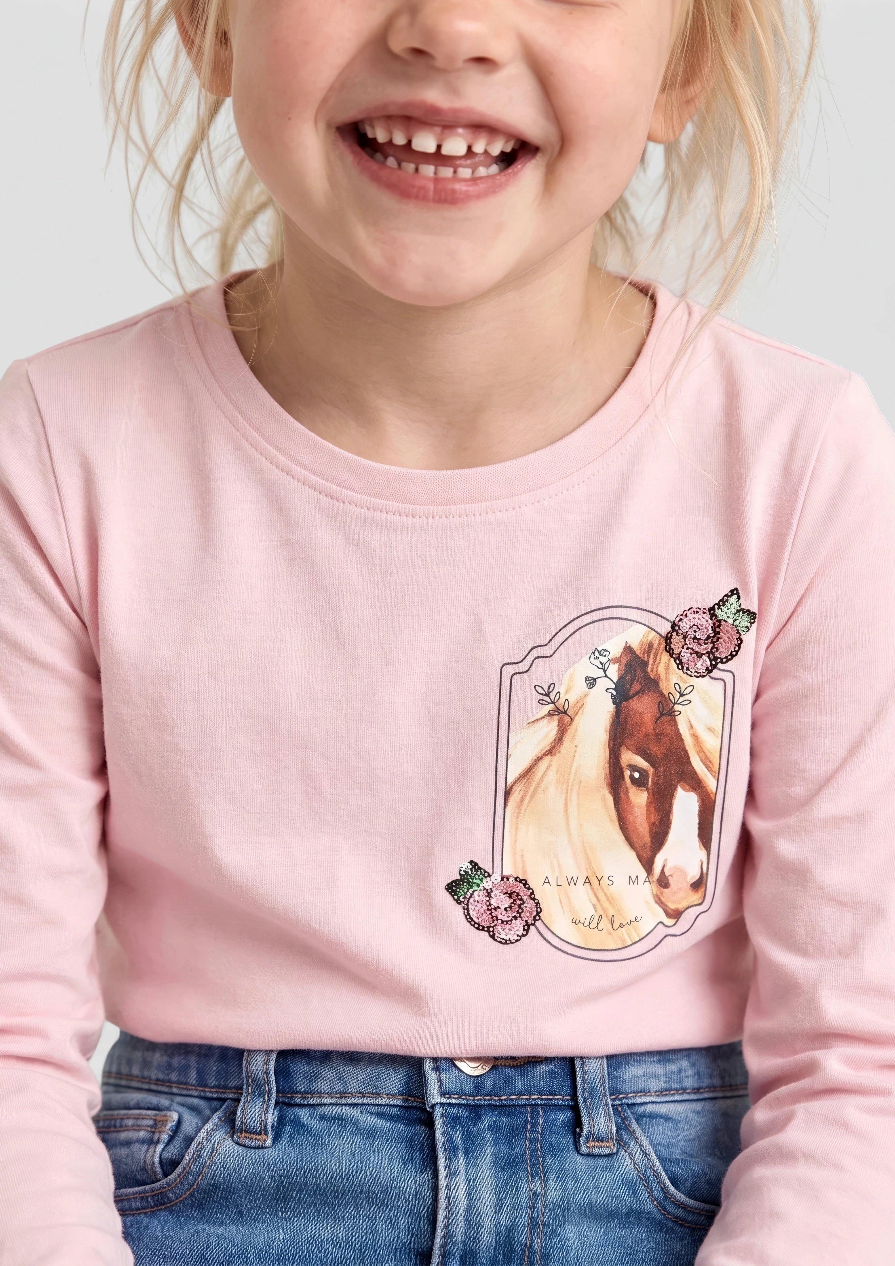 Junior T-shirt avec illustration et détails en paillettes en rose de s.Oliver