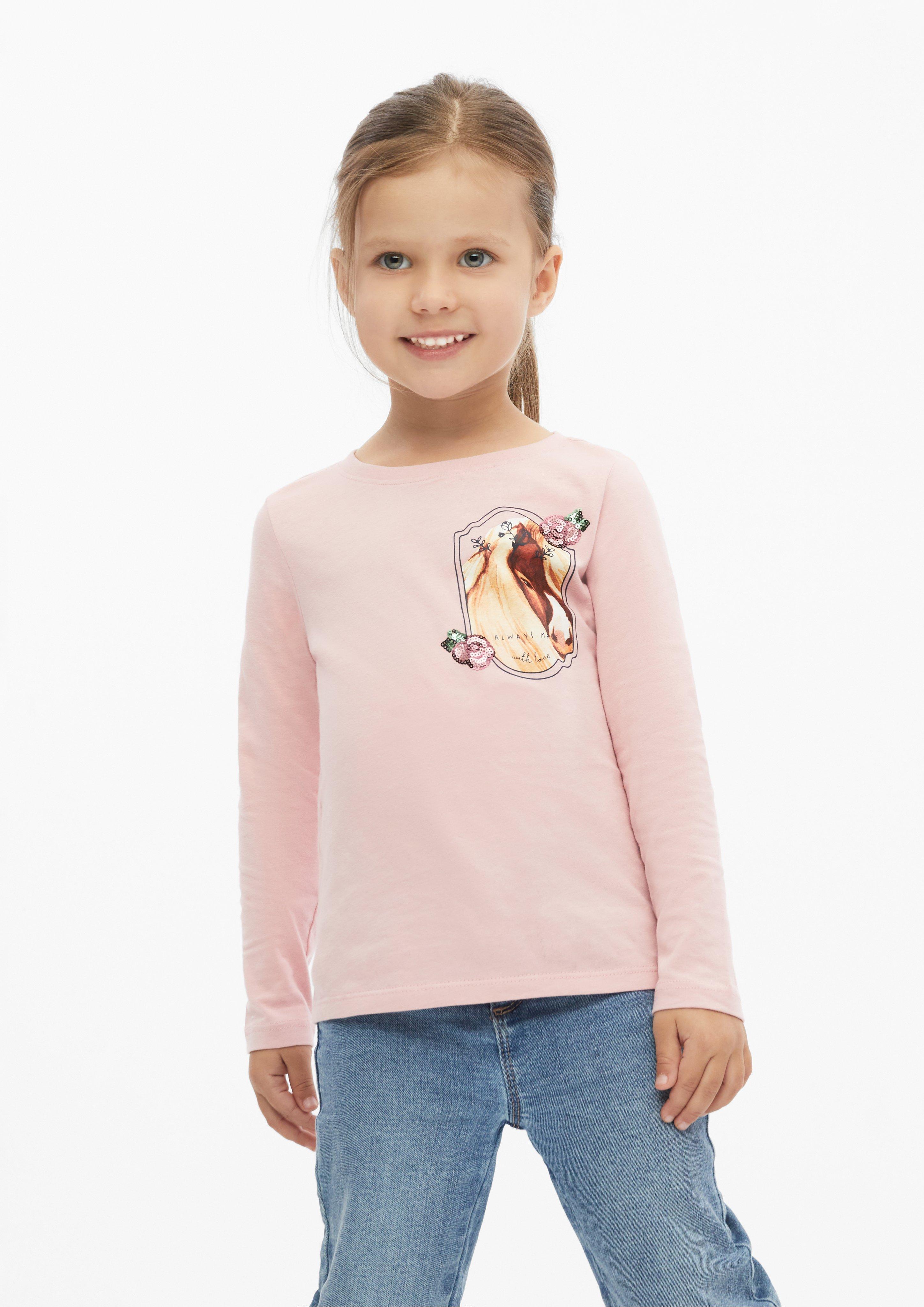 T-shirt avec illustration et détails en paillettes en rose de s.Oliver