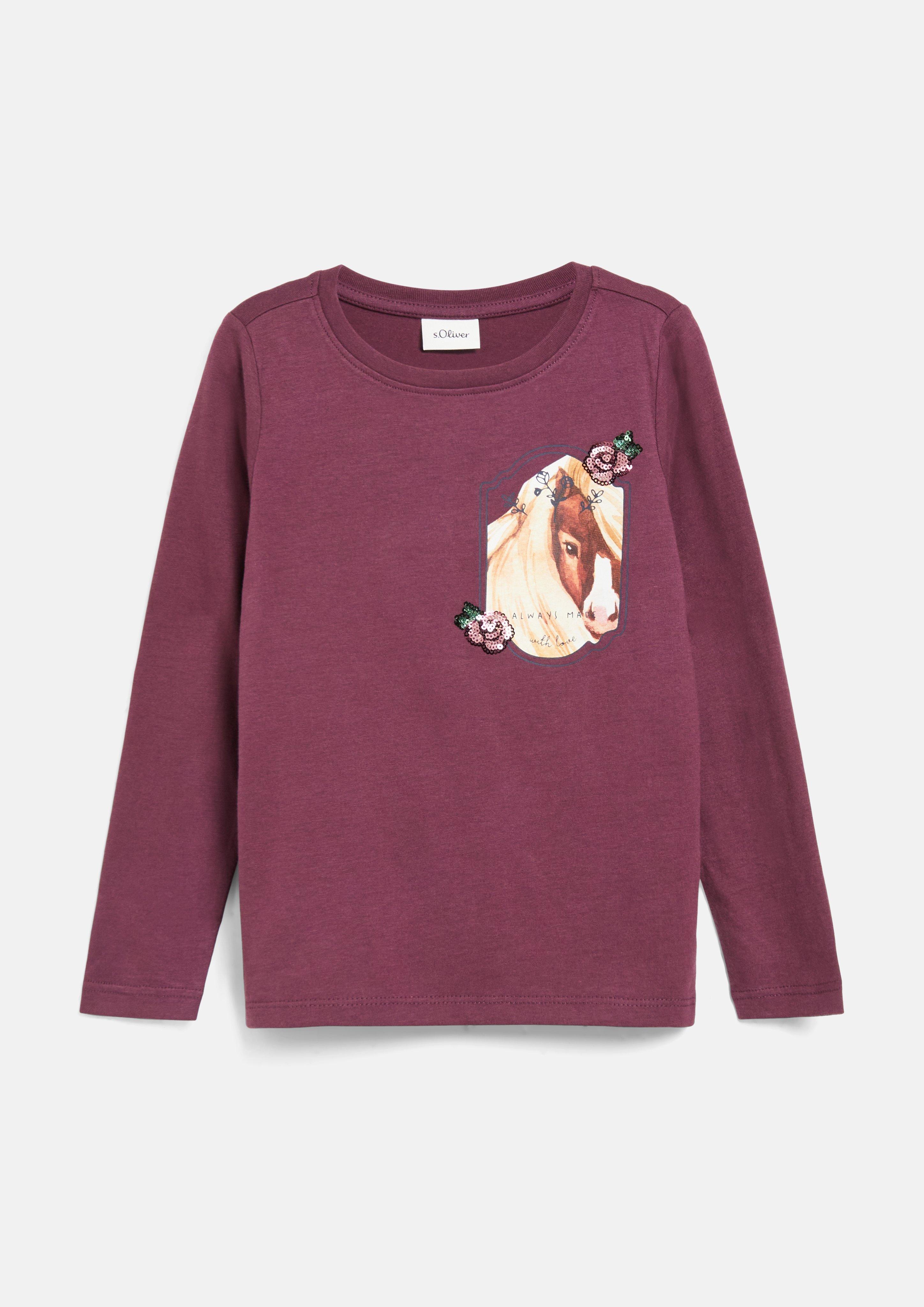 T-shirt met kunstwerk en pailletten in bordeaux van s.Oliver