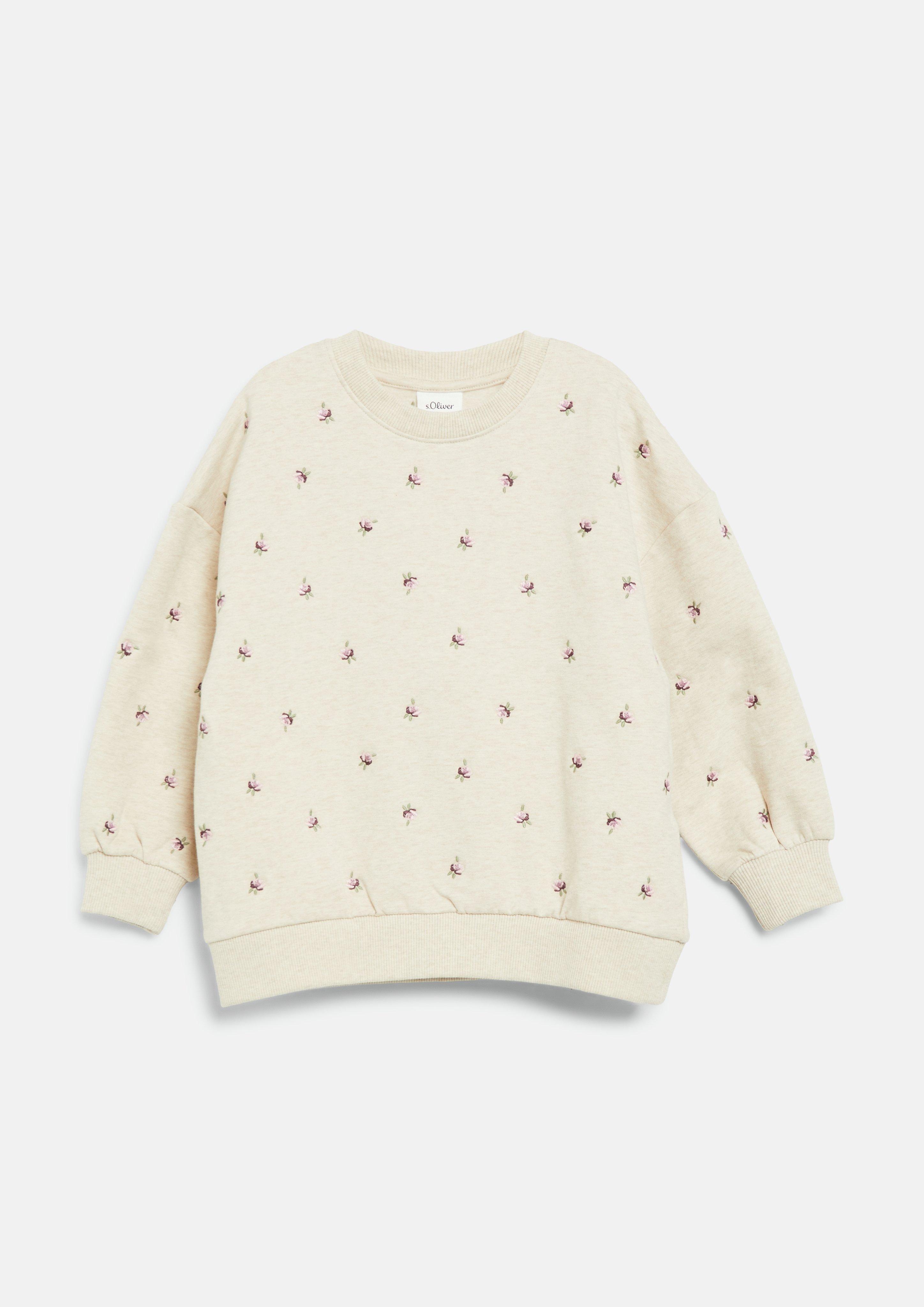 Cozy oversized sweatshirt with floral embroidery in light beige by s.Oliver
