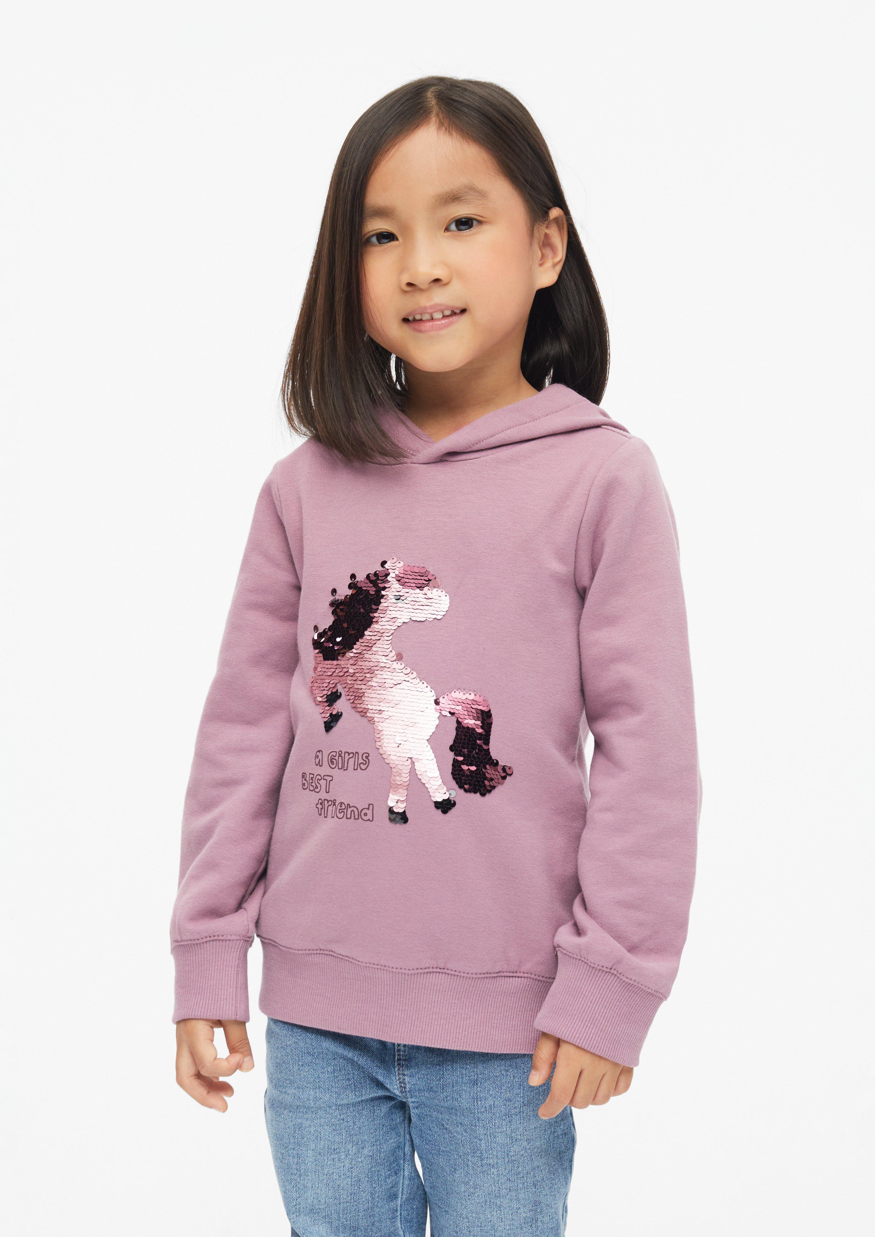 Knusse hoodie met omkeerbare pailletten in roze van s.Oliver