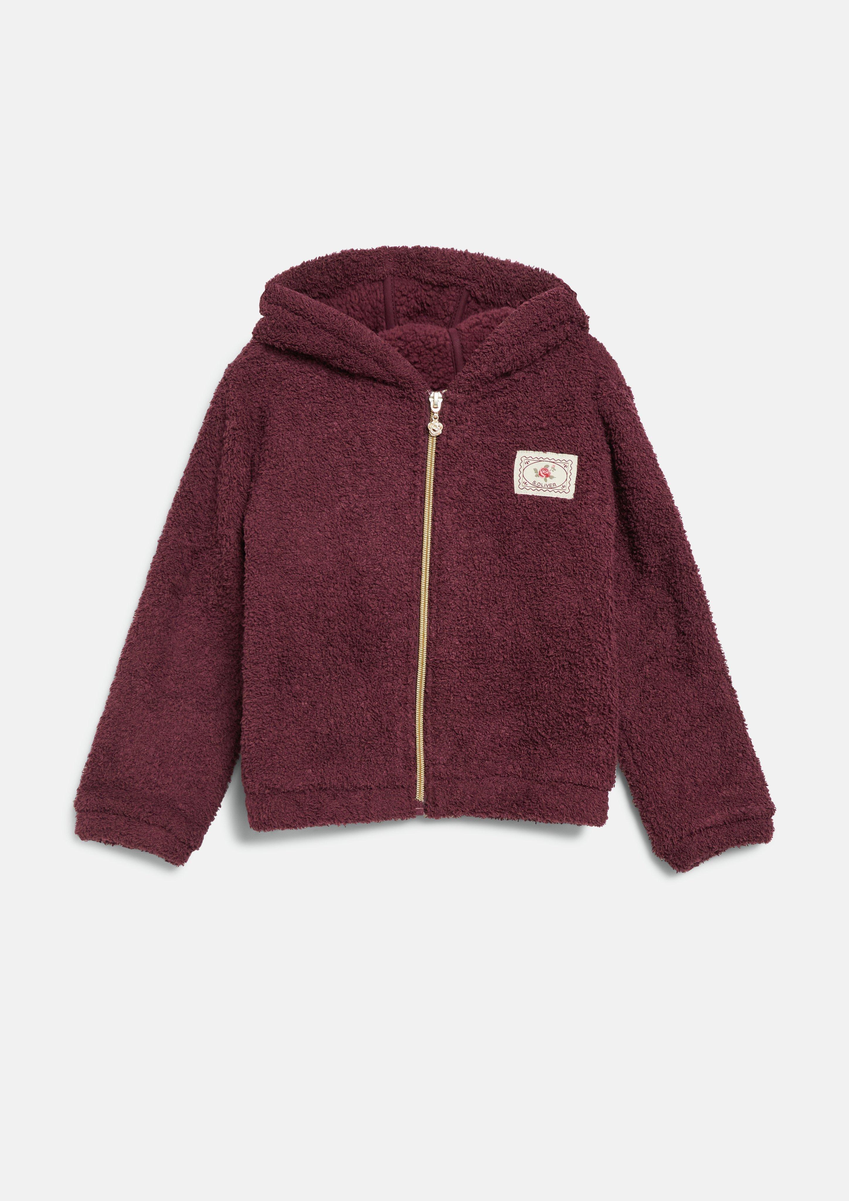Kinder Kapuzenjacke aus Teddyfleece mit Patch in rot von s.Oliver