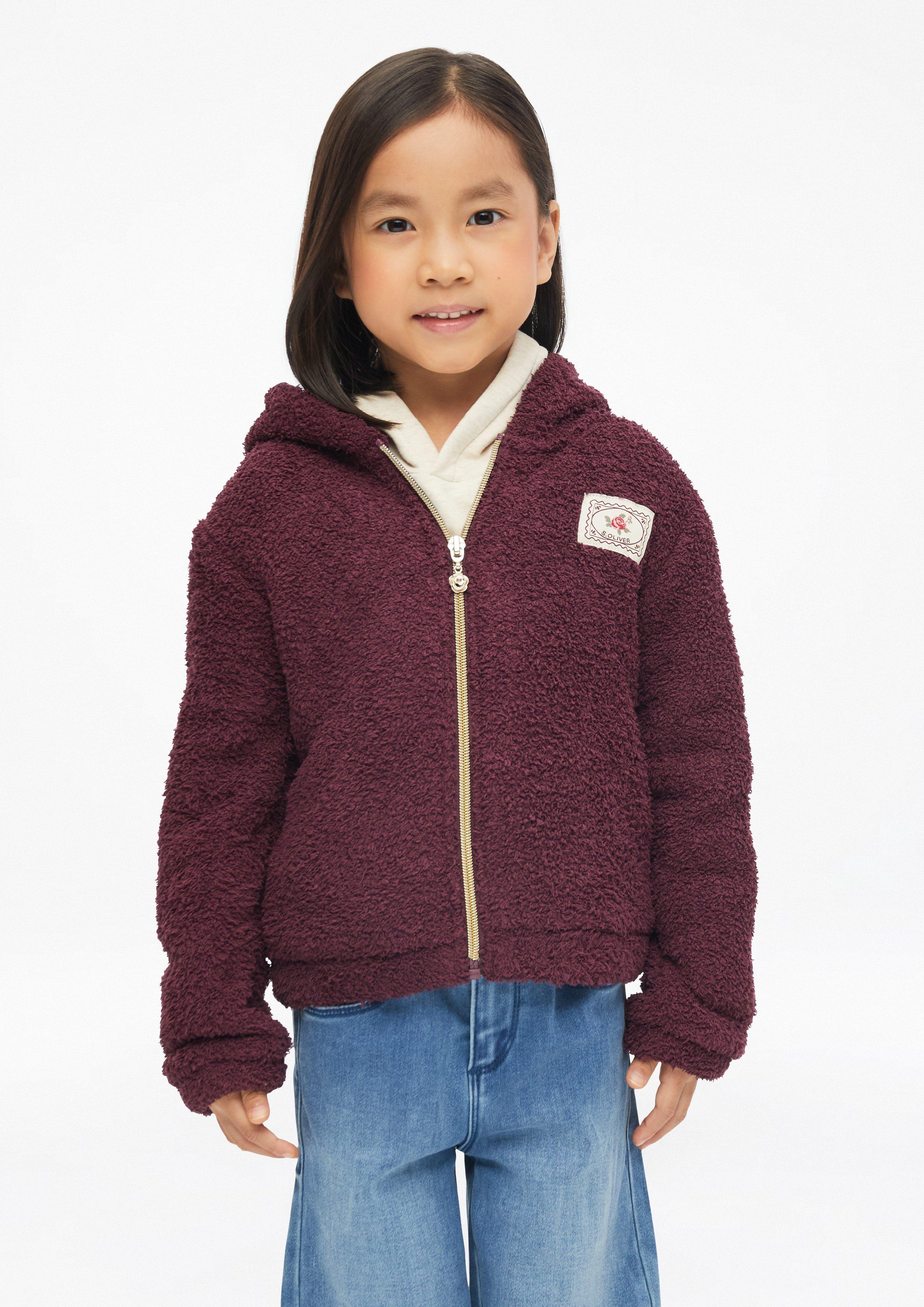 Hoodie van teddyfleece met patch in bordeaux van s.Oliver