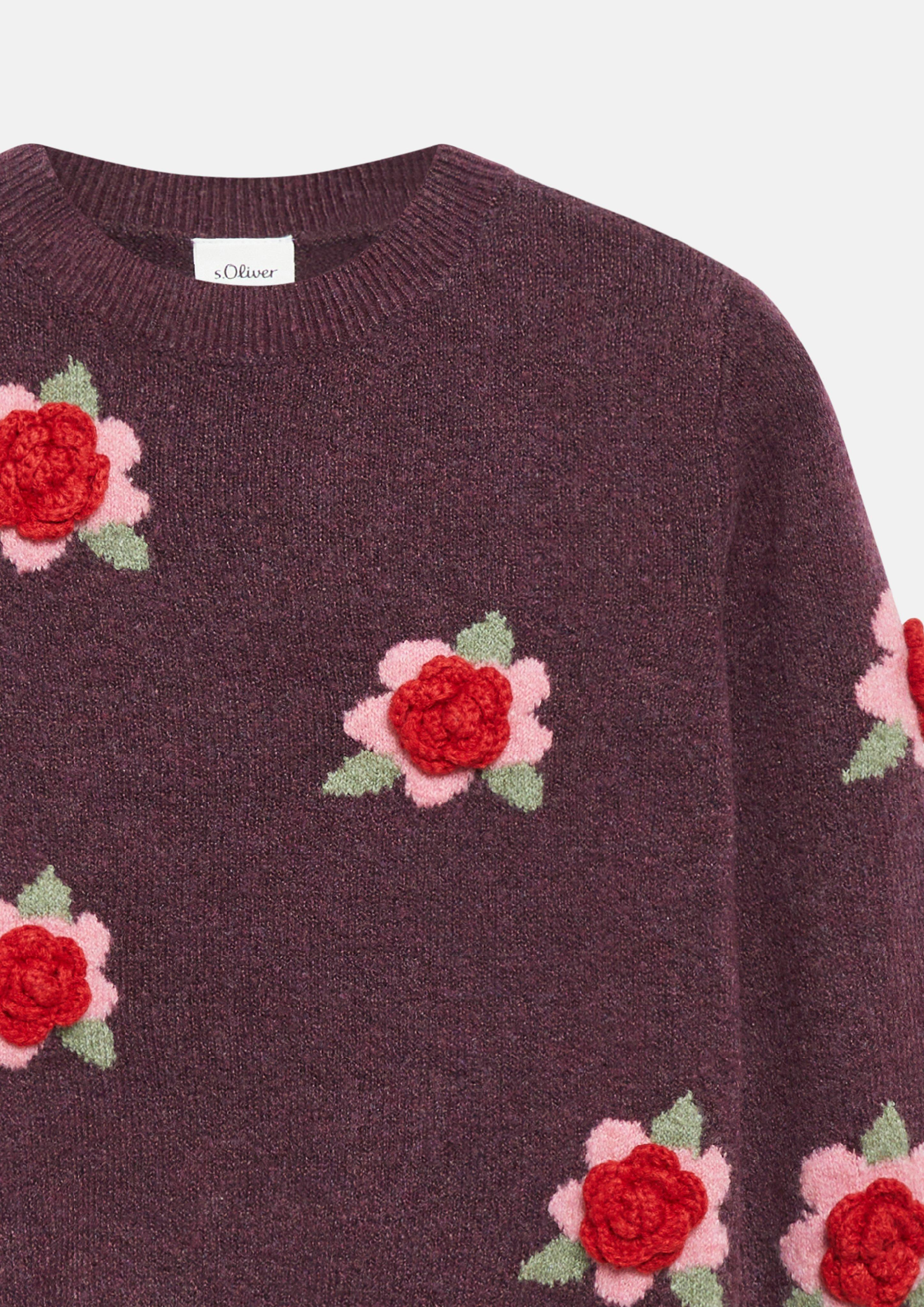 Kinder Strickpullover mit floraler Applikation in rot von s.Oliver