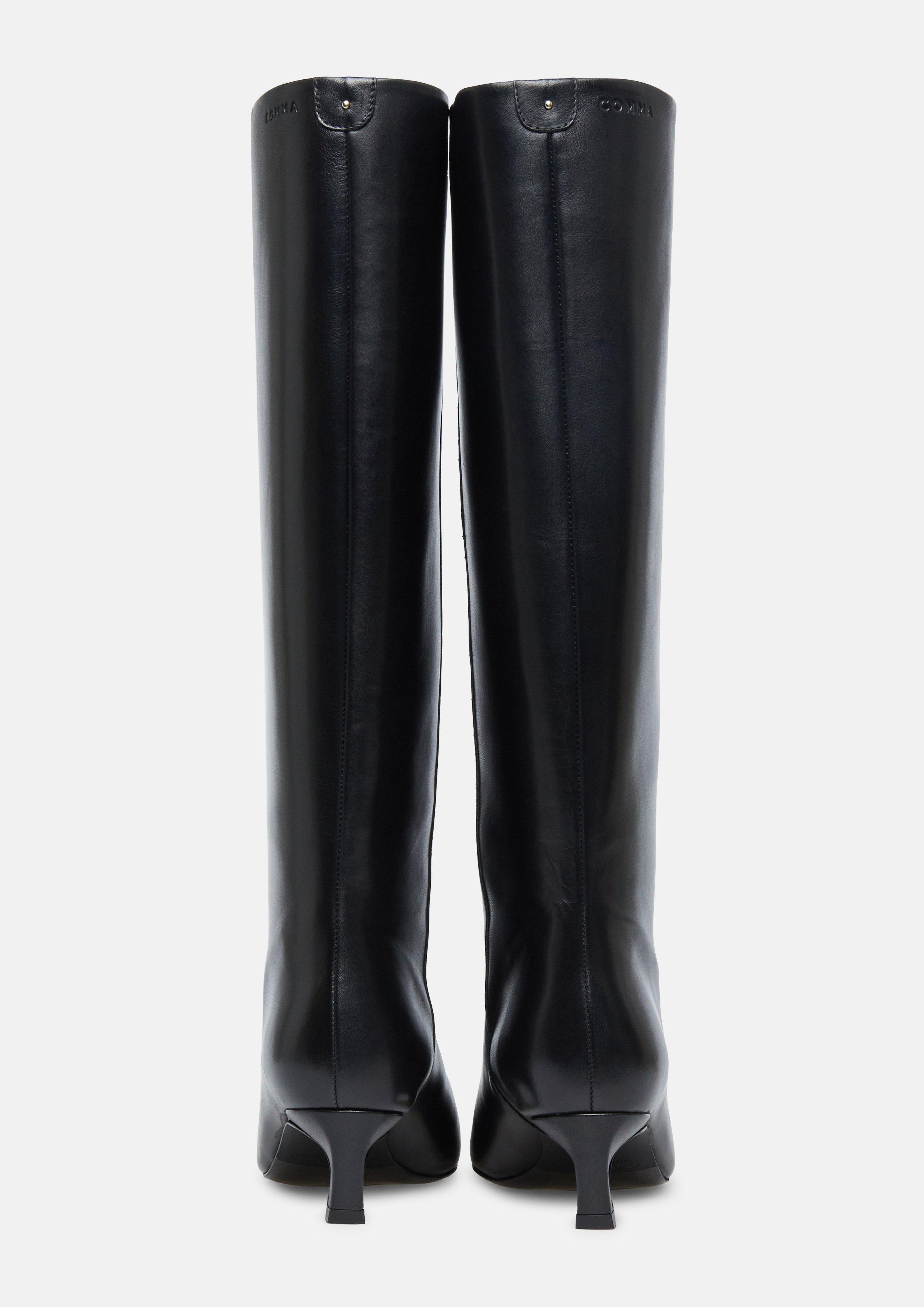 Damen Lederstiefel mit geradem Schaft und Kitten-Heel in schwarz von COMMA