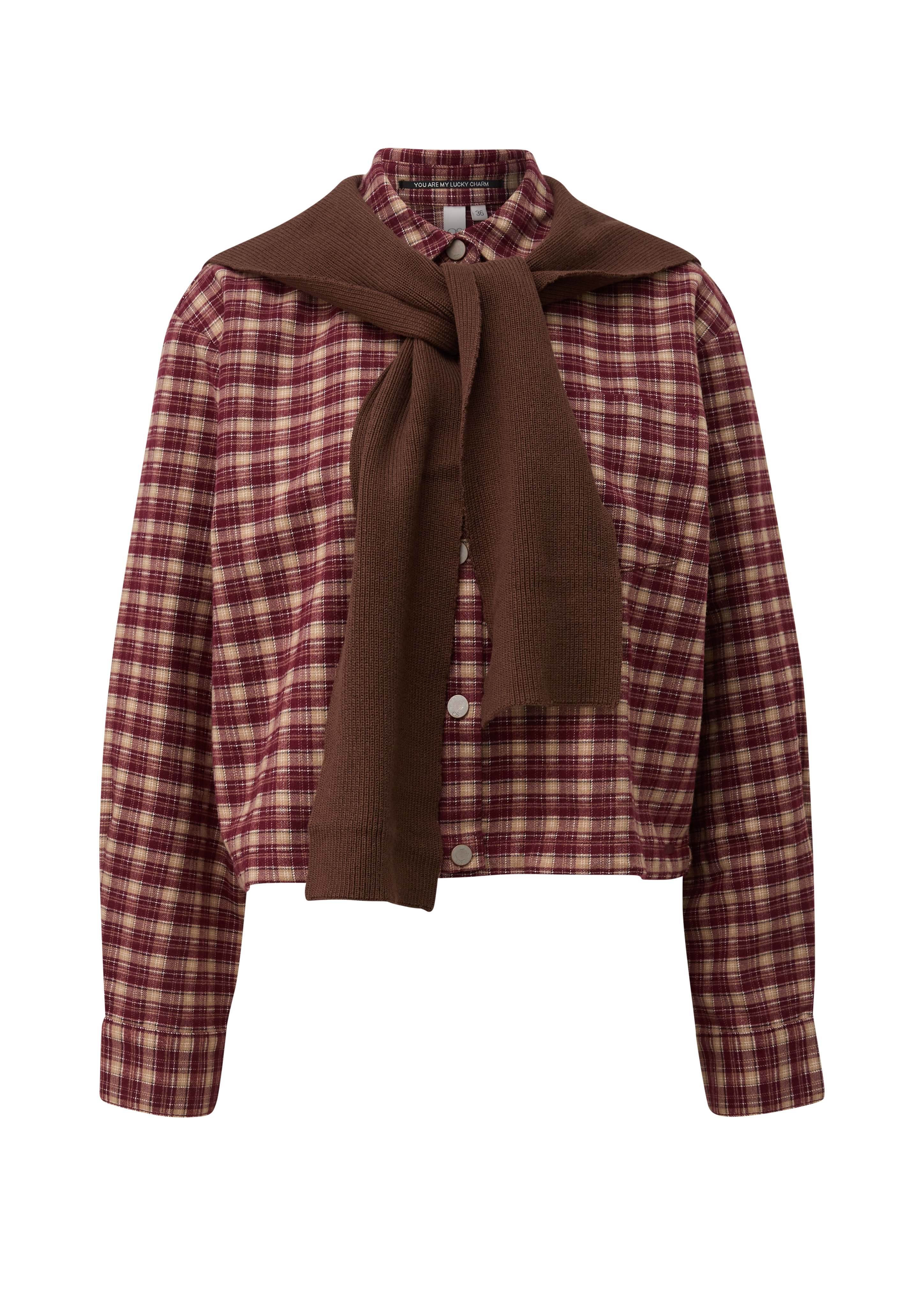 Geruite blouse met afneembaar gebreid accessoire