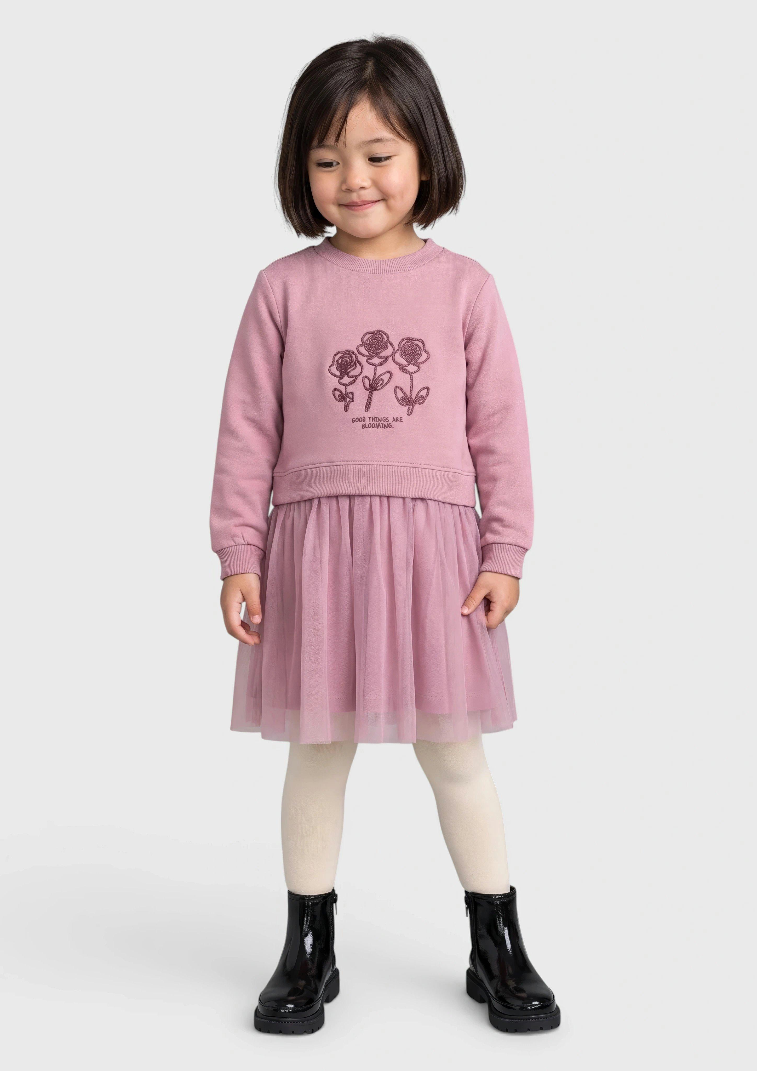 Kinder Sweatshirt-Kleid mit Glitzer-Applikation und Tüllrock in pink von s.Oliver