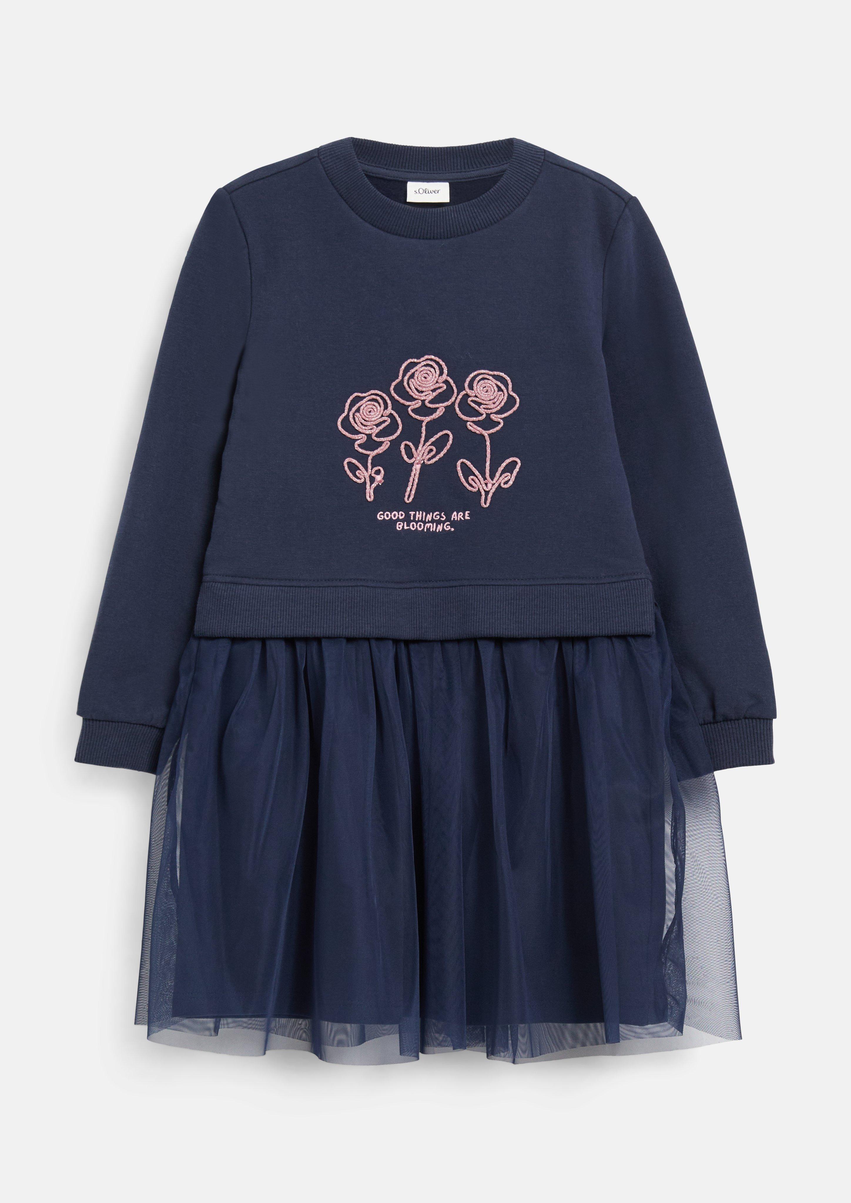 Sweatshirtjurk met glitterapplicatie en tule rok in navy van s.Oliver