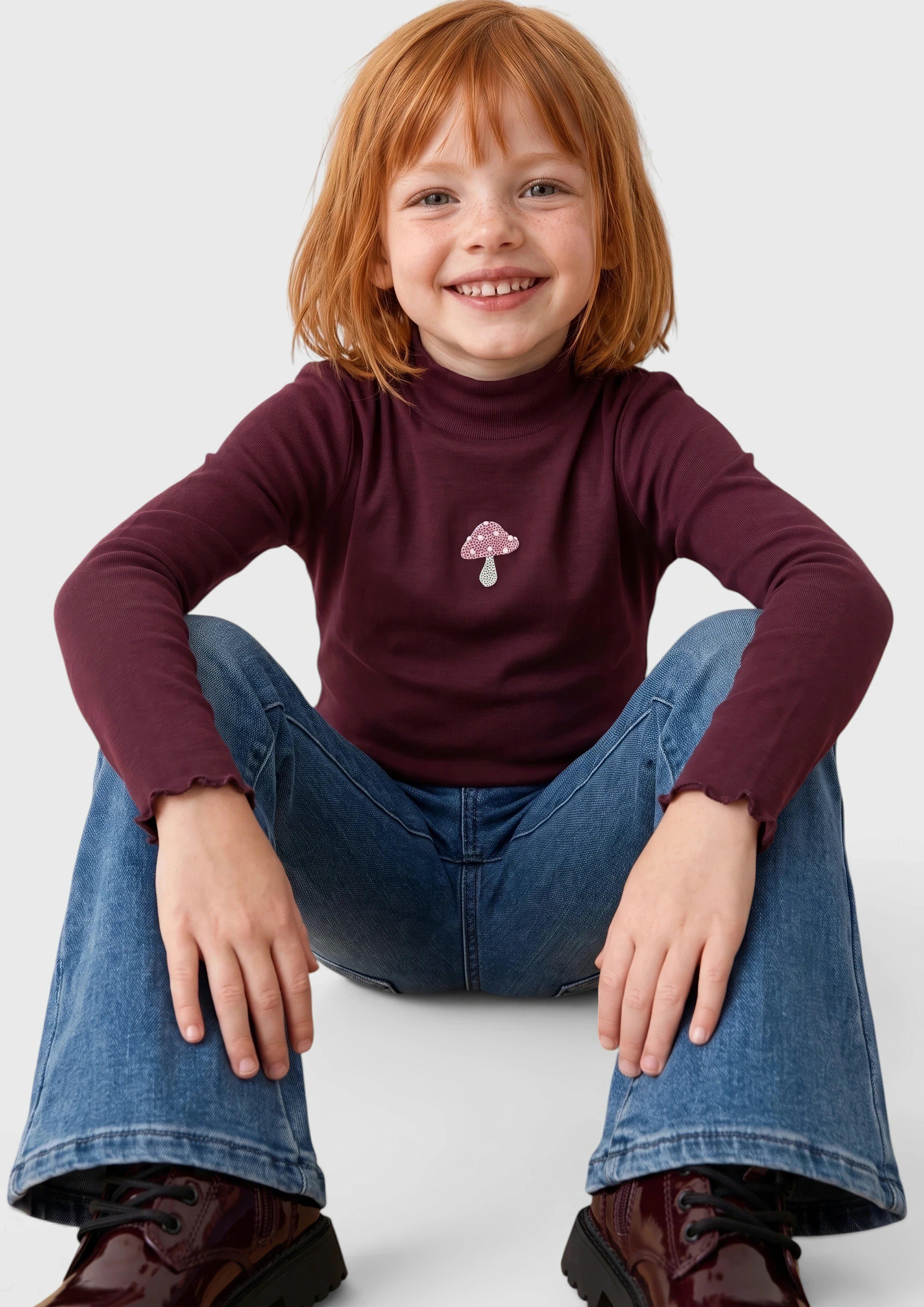 Slim-fit long-sleeve shirt with glitter embroidery in bordeaux by s.Oliver