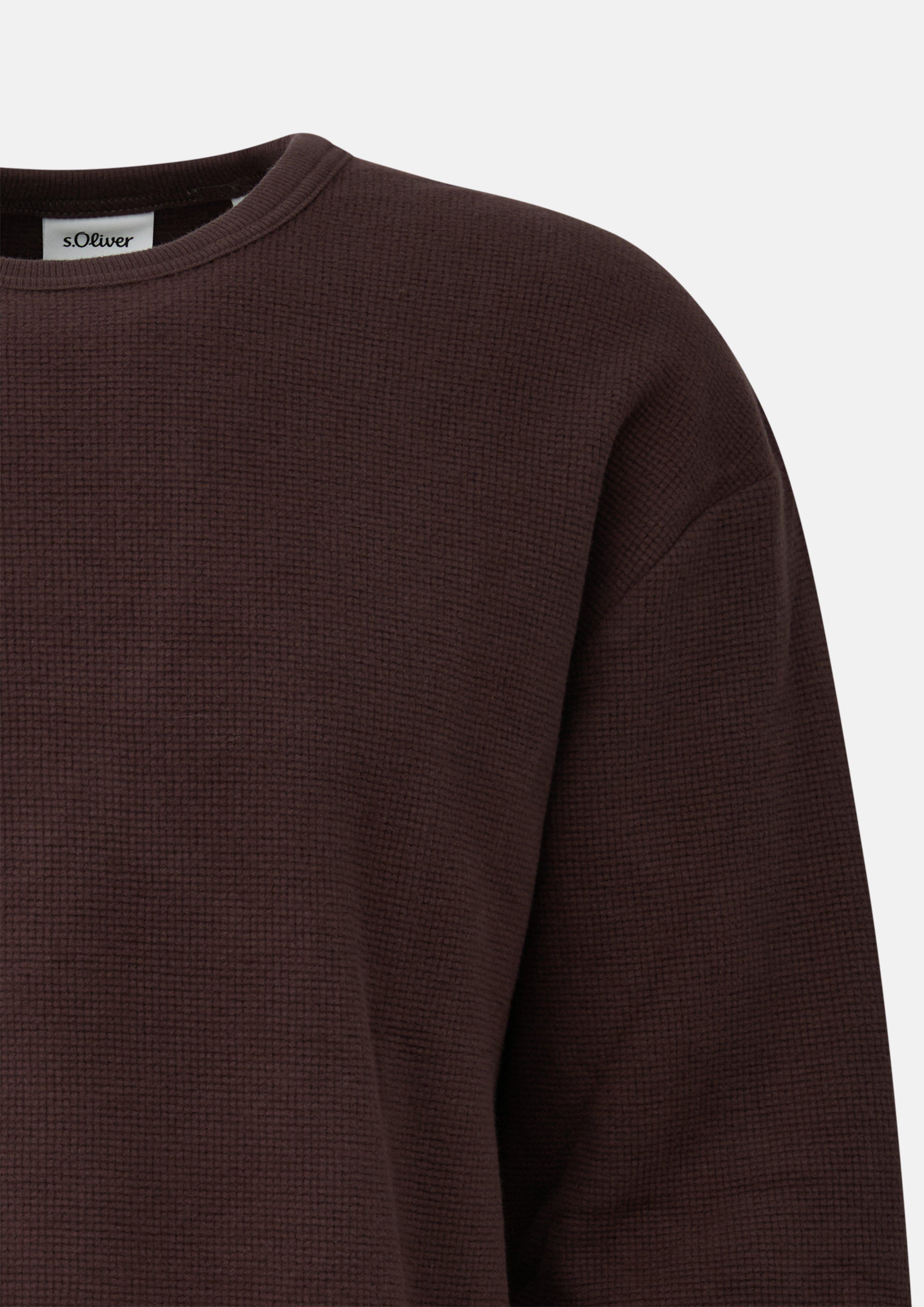 Herren Weiches Longsleeve im Modern Fit aus gerautem Waffel-Jersey in braun von s.Oliver