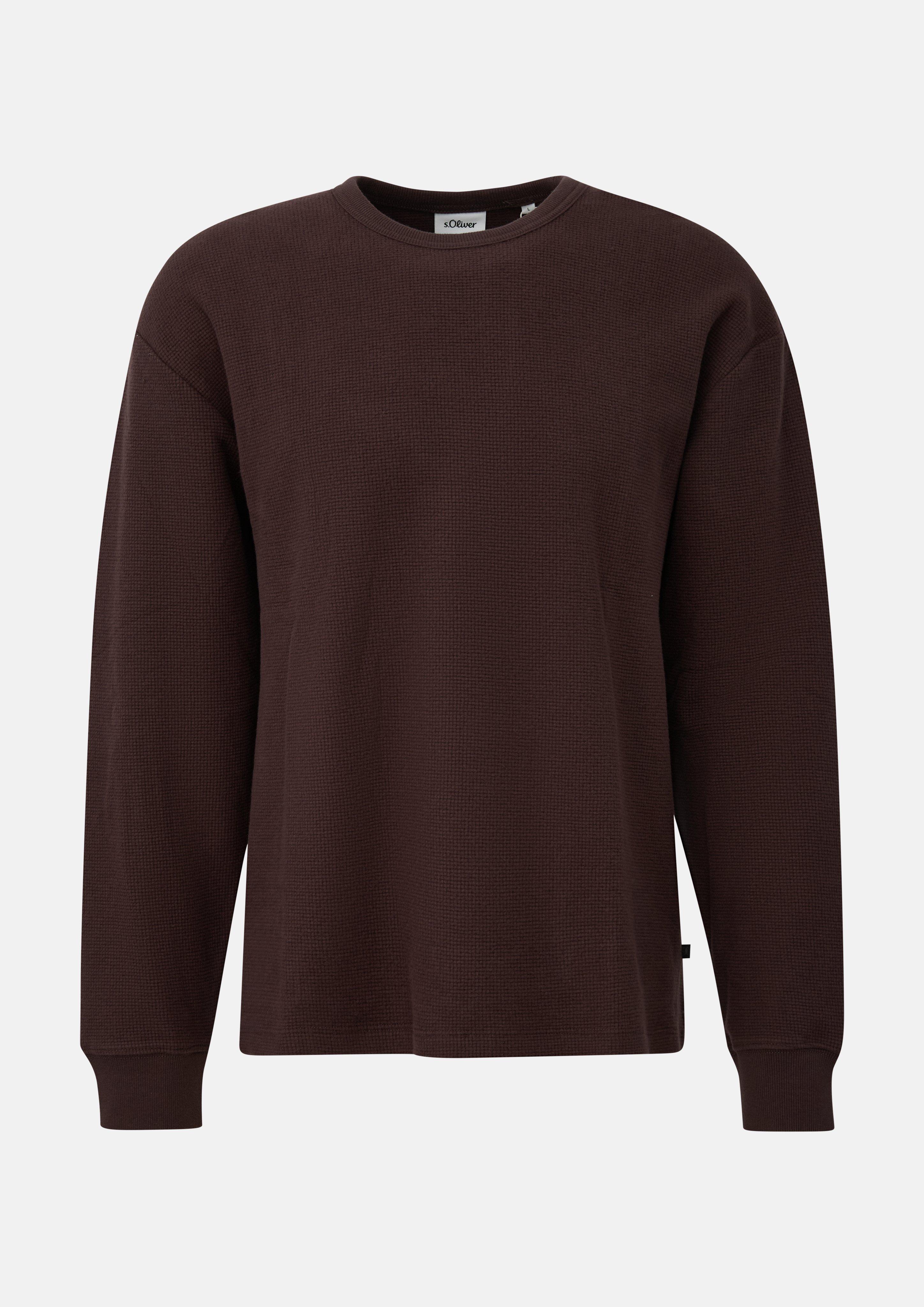 Weiches Longsleeve im Modern Fit aus gerautem Waffel-Jersey in Farbe dunkelbraun von s.Oliver