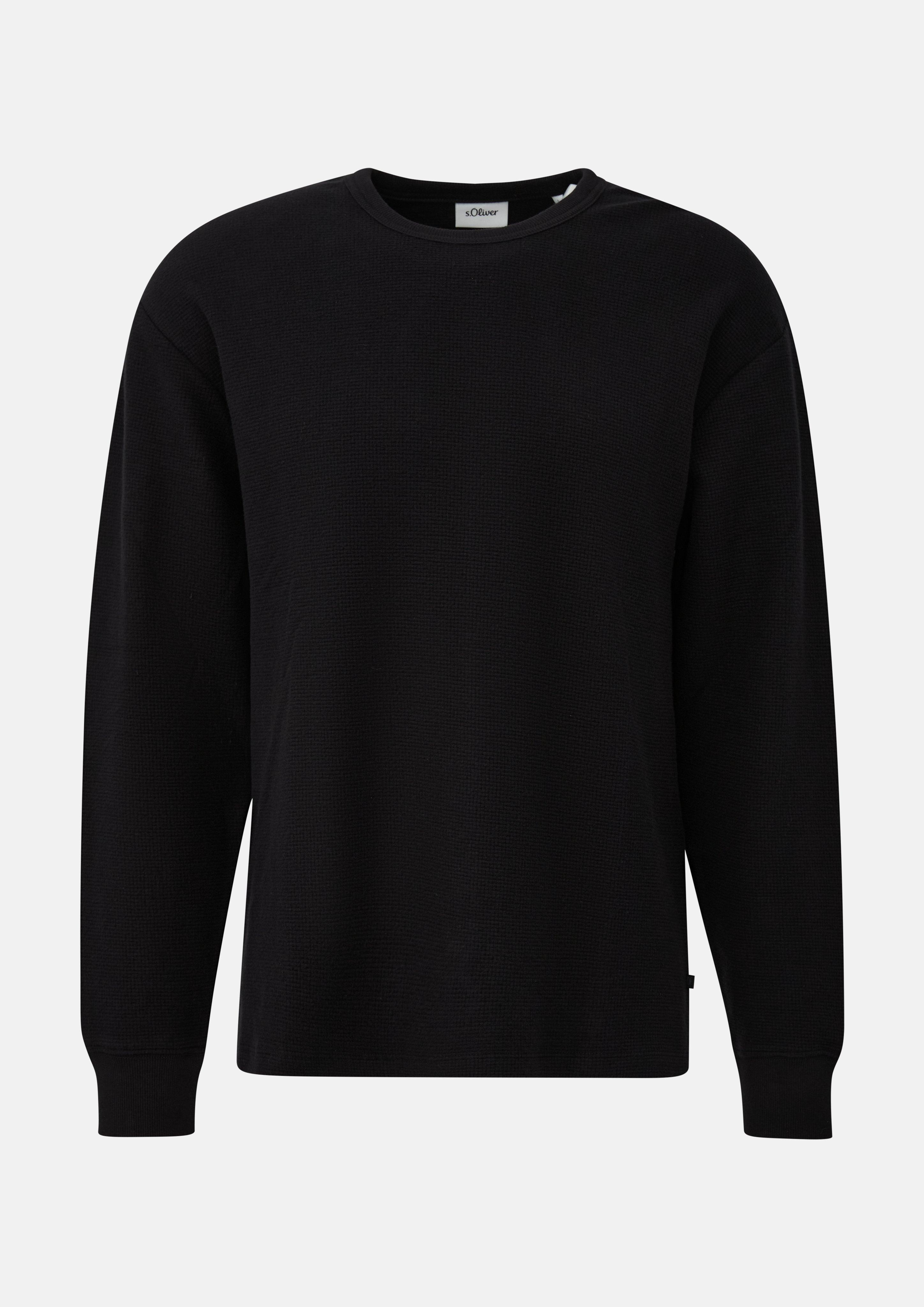 Haut doux à manches longues et à la coupe moderne, confectionné en jersey gaufré brossé en noir de s.Oliver