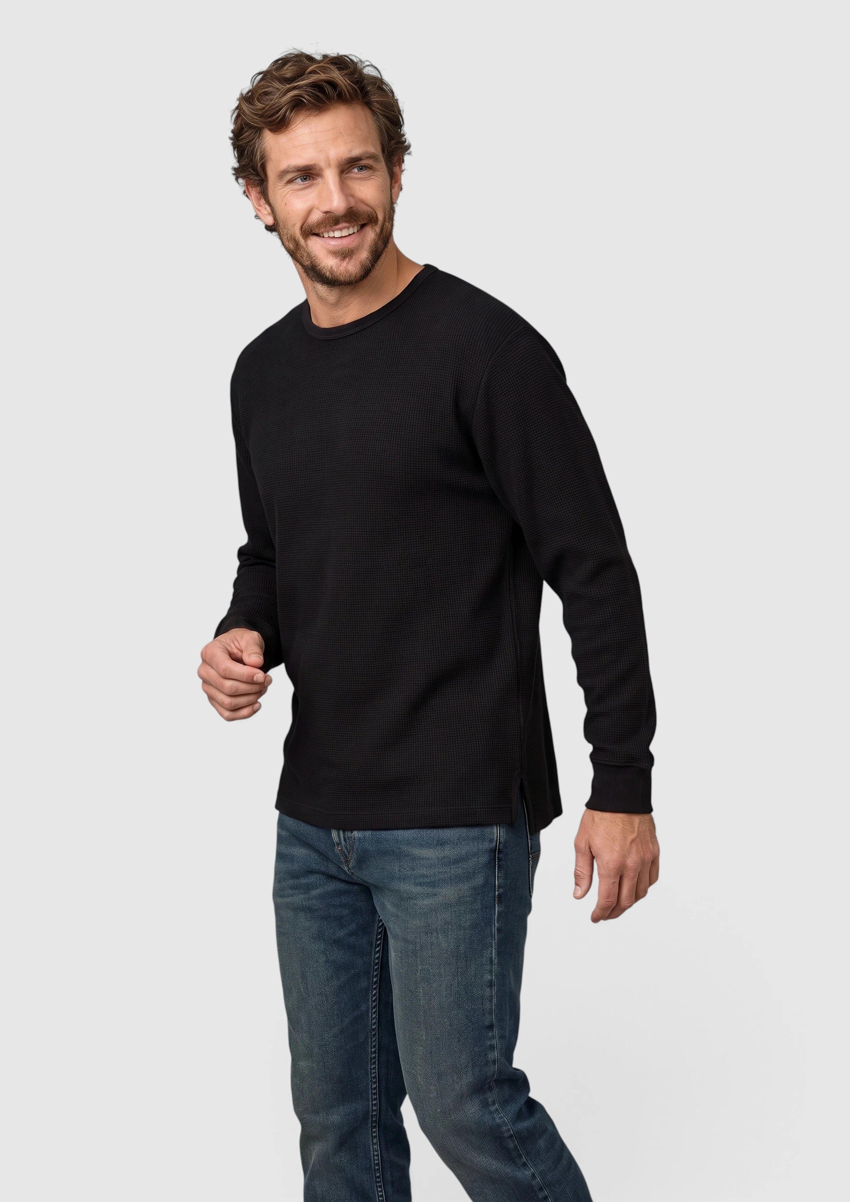 Soft long-sleeved top in a modern fit made from brushed waffle jersey in black by s.Oliver