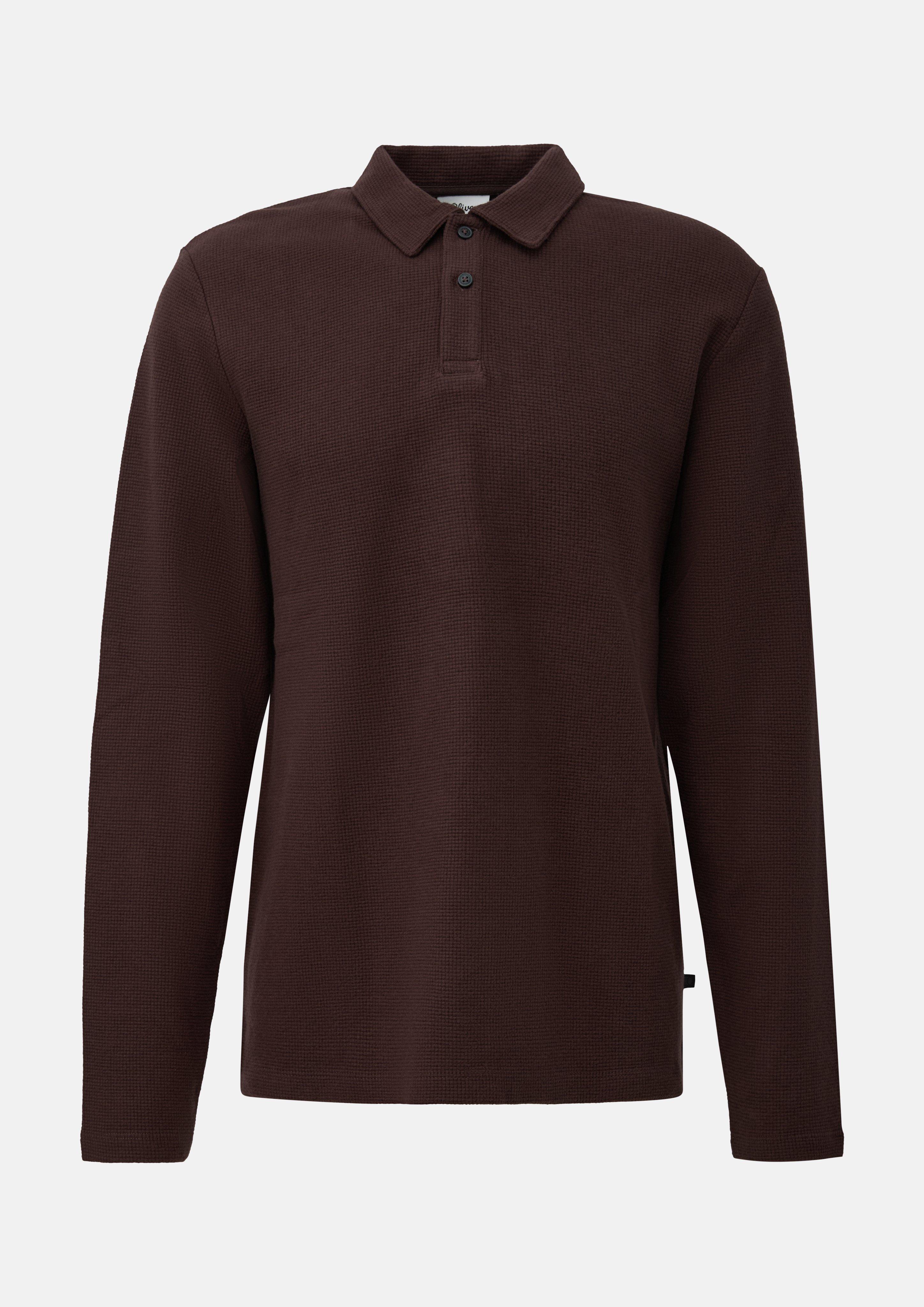 Polo doux en jersey gaufré brossé en marron foncé de s.Oliver