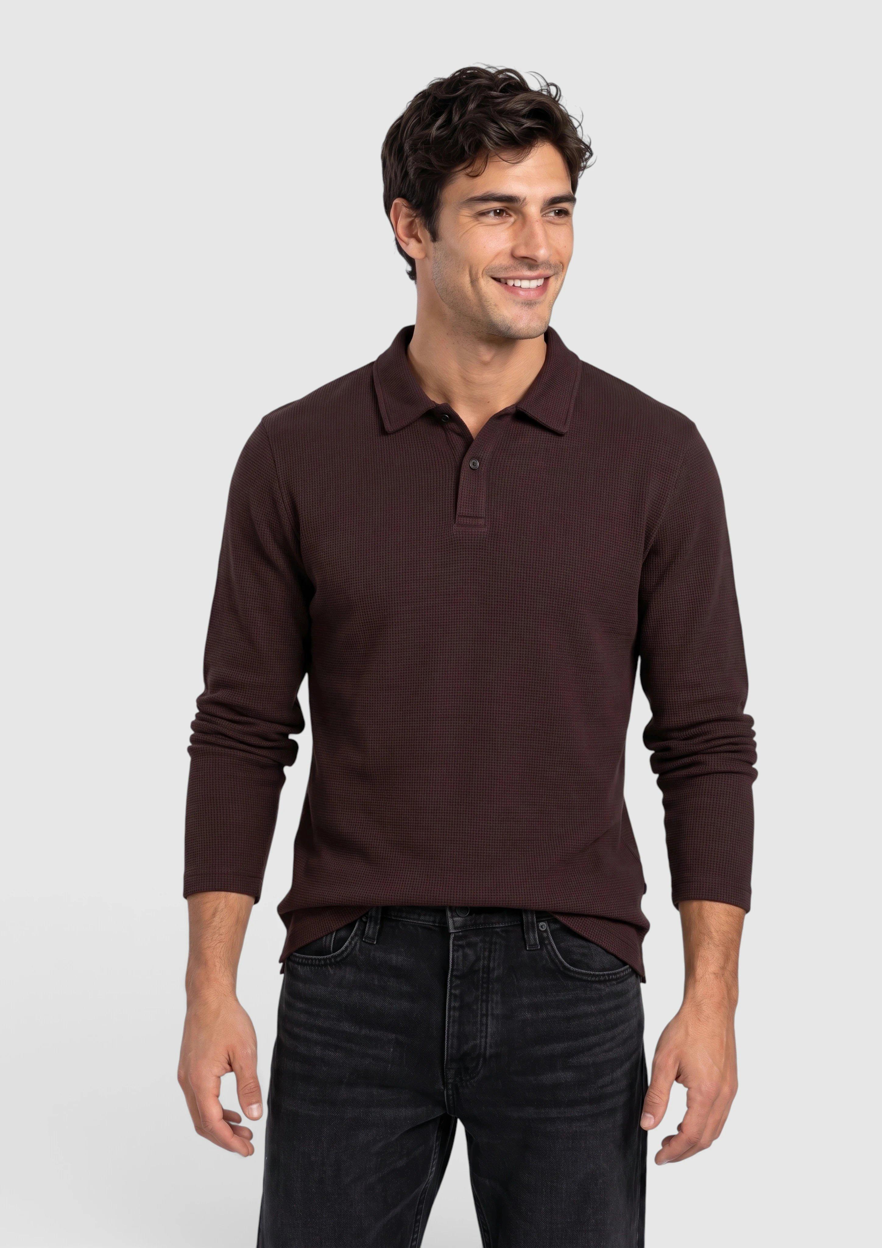 Soft polo shirt made of brushed waffle jersey in dark brown by s.Oliver